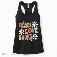 Peace Love Books Groovy Bookworm Book Nerd Reading Teacher Women's Tank Top thumb 0