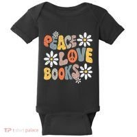 Peace Love Books Groovy Bookworm Book Nerd Reading Teacher Baby Bodysuit thumb 0