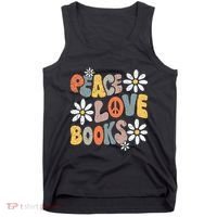 Peace Love Books Groovy Bookworm Book Nerd Reading Teacher Tank Top thumb 0