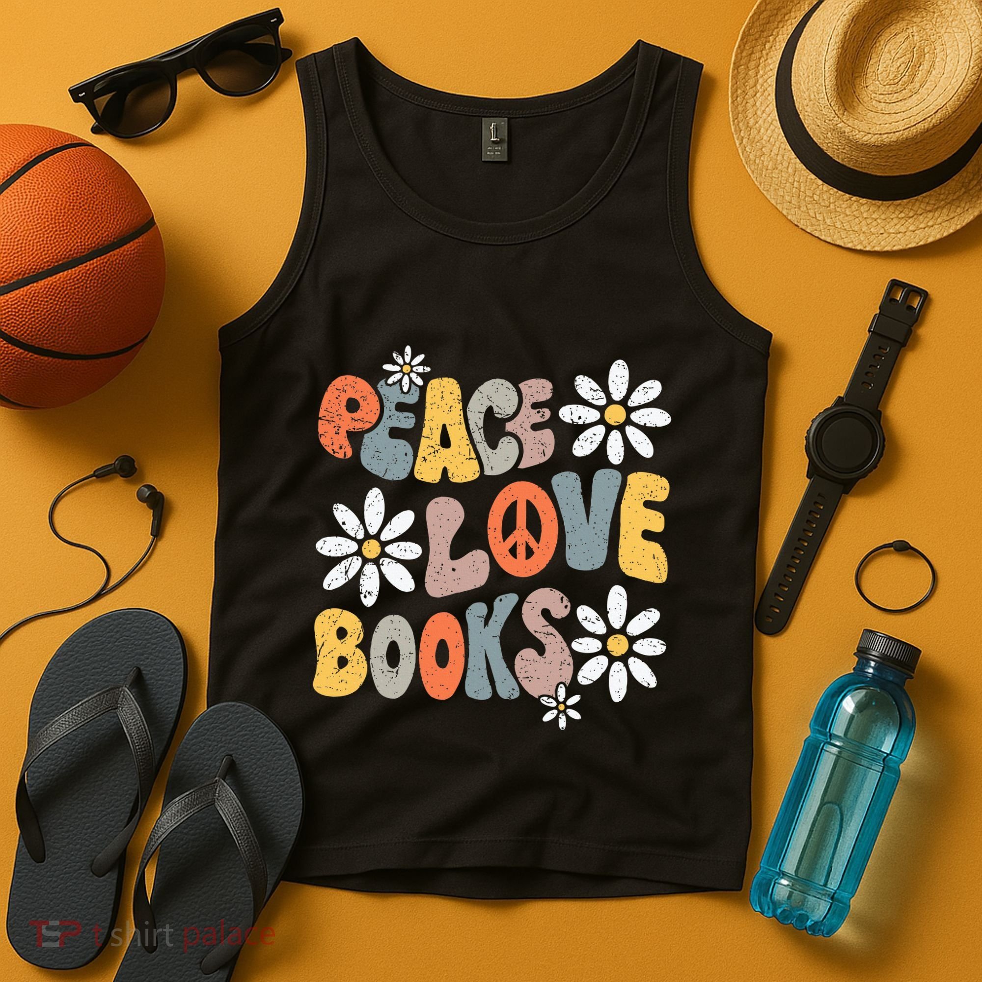 Peace Love Books Groovy Bookworm Book Nerd Reading Teacher Tank Top