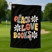 Peace Love Books Groovy Bookworm Book Nerd Reading Teacher Golf Towel thumb 1
