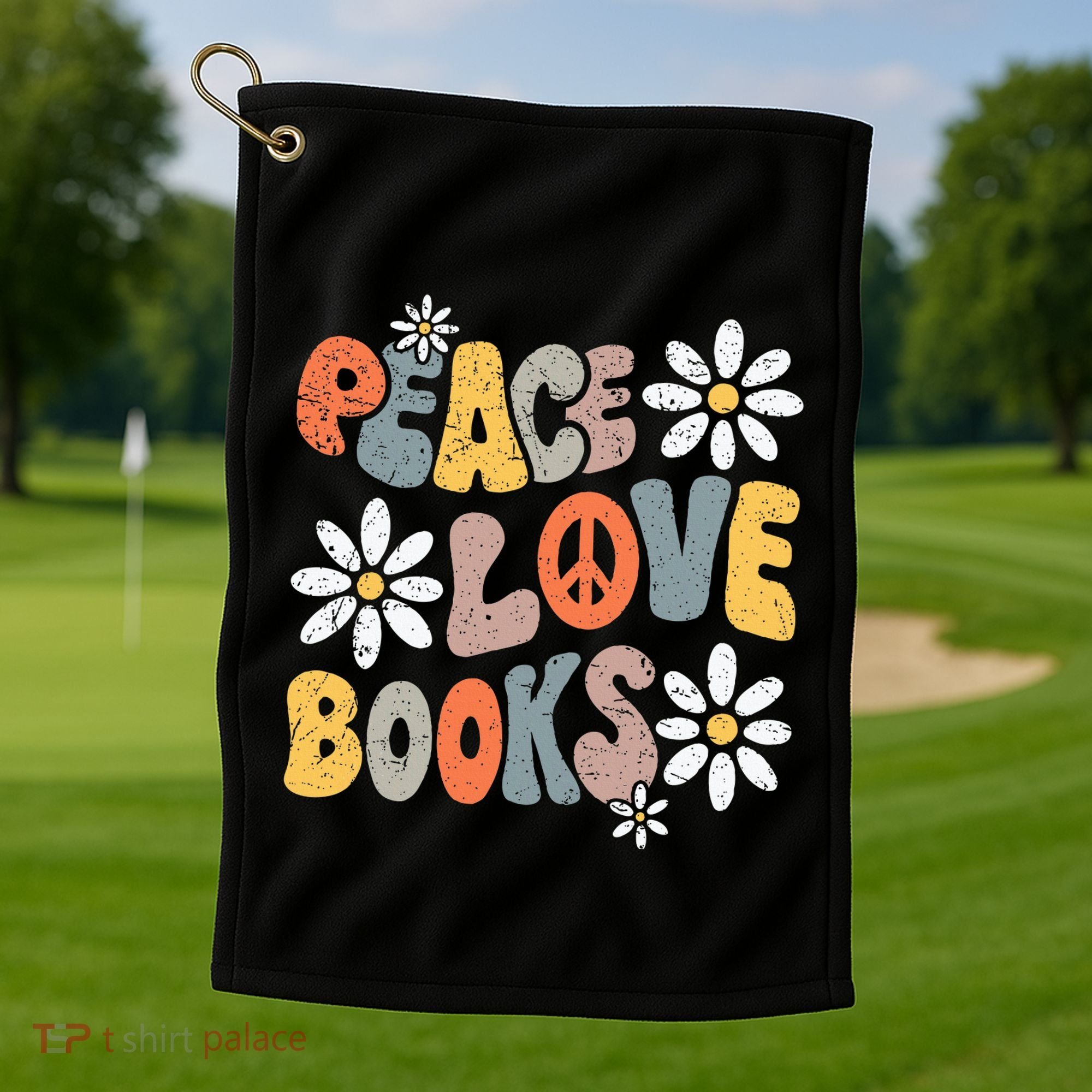 Peace Love Books Groovy Bookworm Book Nerd Reading Teacher Golf Towel