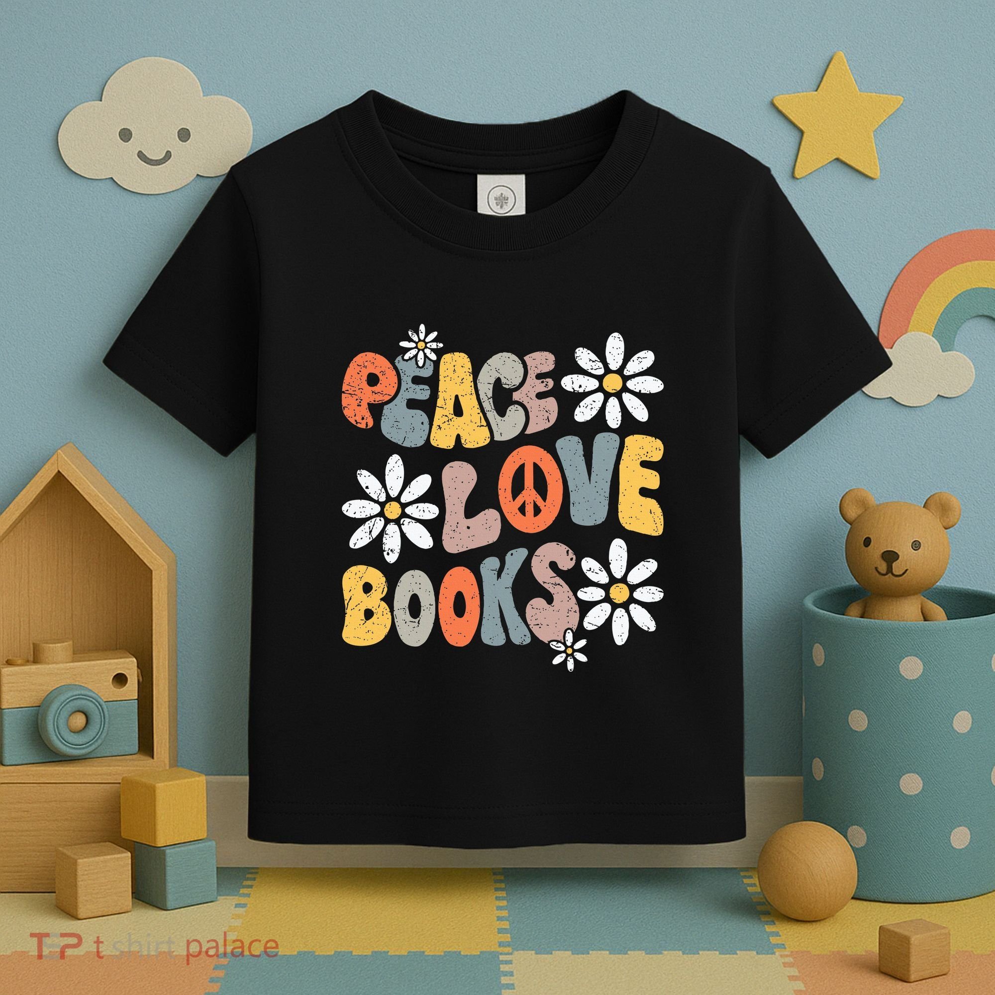 Peace Love Books Groovy Bookworm Book Nerd Reading Teacher Toddler T-Shirt