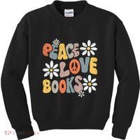 Peace Love Books Groovy Bookworm Book Nerd Reading Teacher Kids Sweatshirt thumb 0