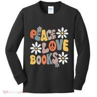 Peace Love Books Groovy Bookworm Book Nerd Reading Teacher Kids Long Sleeve Shirt thumb 0