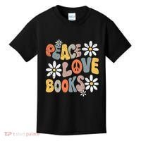 Peace Love Books Groovy Bookworm Book Nerd Reading Teacher Kids T-Shirt thumb 0