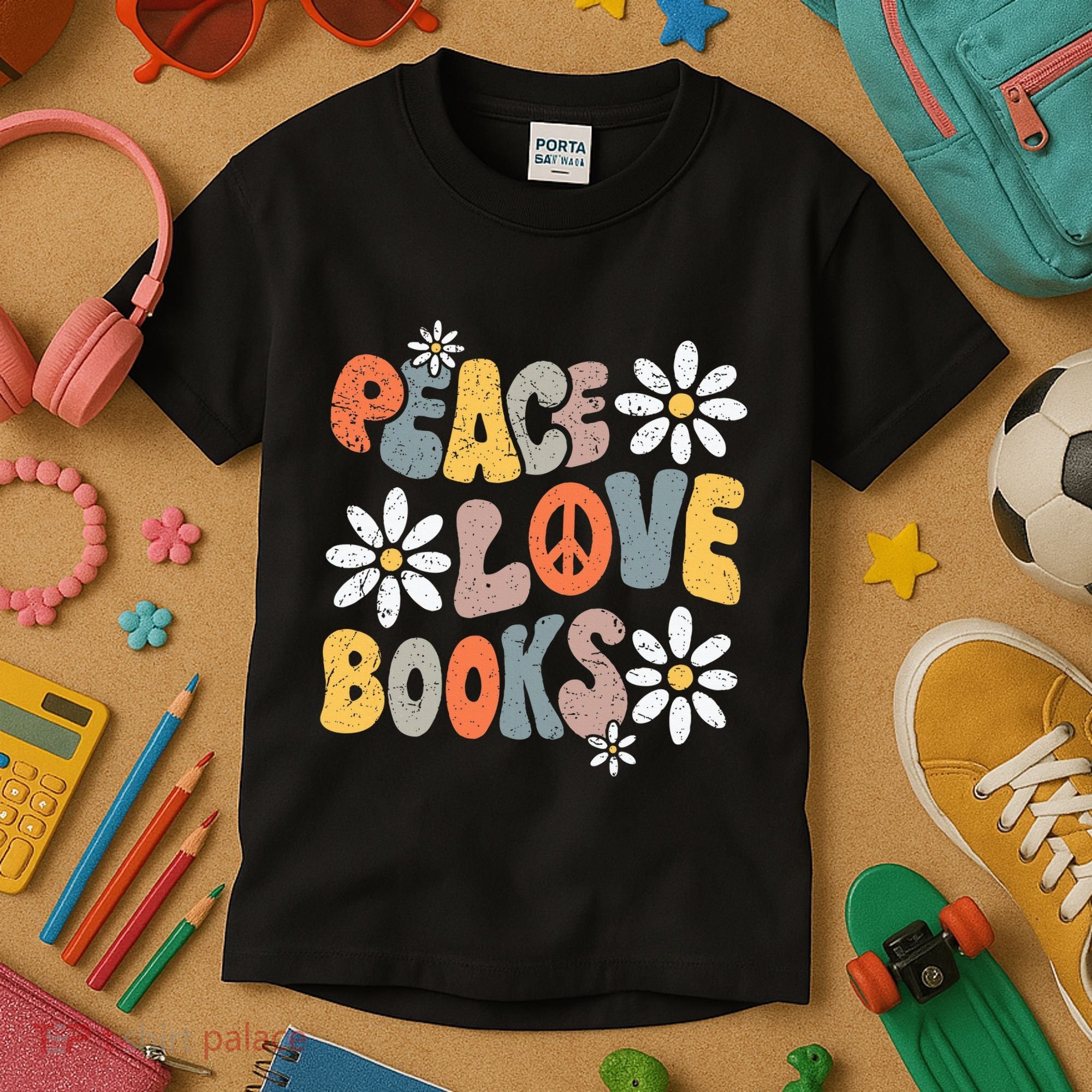 Peace Love Books Groovy Bookworm Book Nerd Reading Teacher Kids T-Shirt