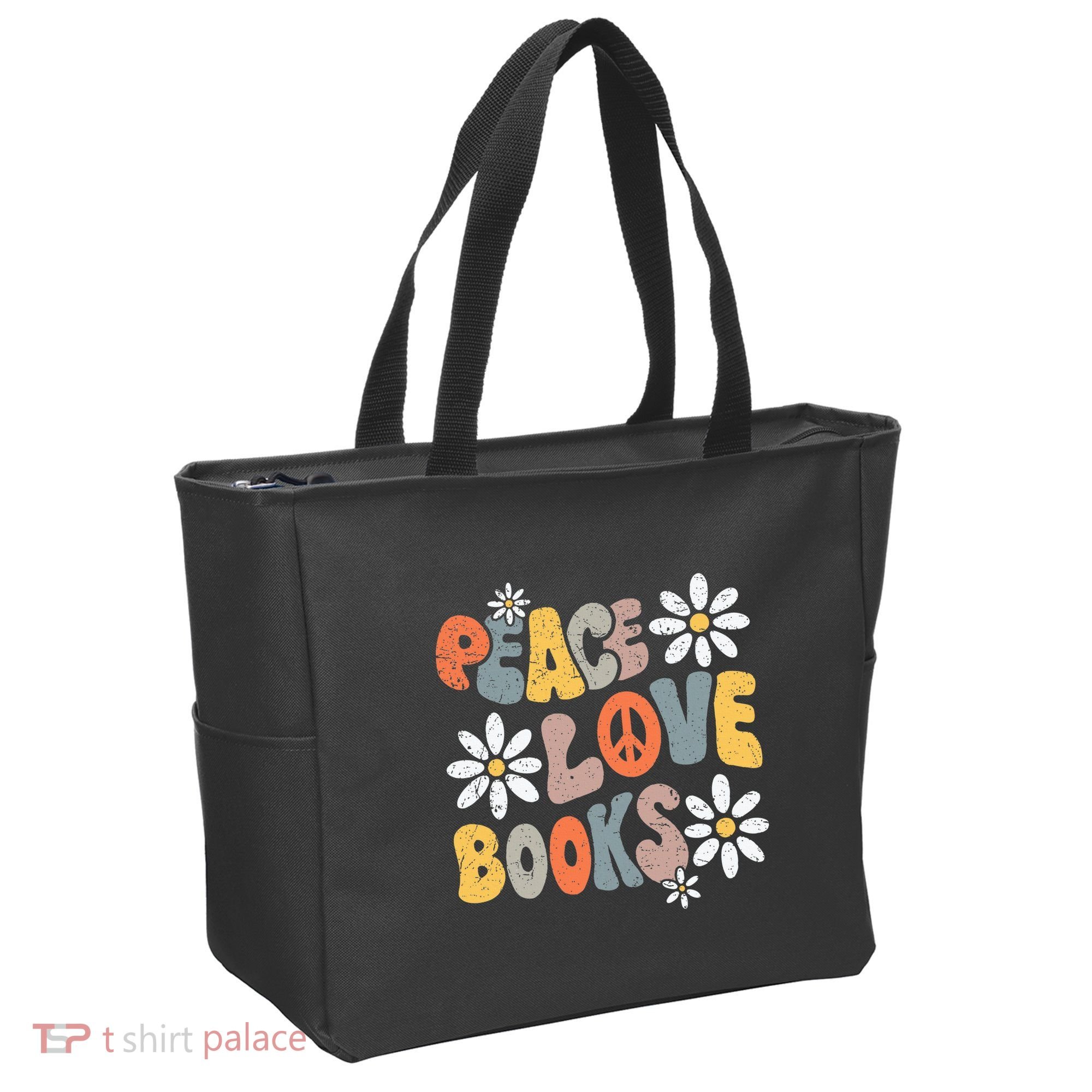 Peace Love Books Groovy Bookworm Book Nerd Reading Teacher Tote Bag