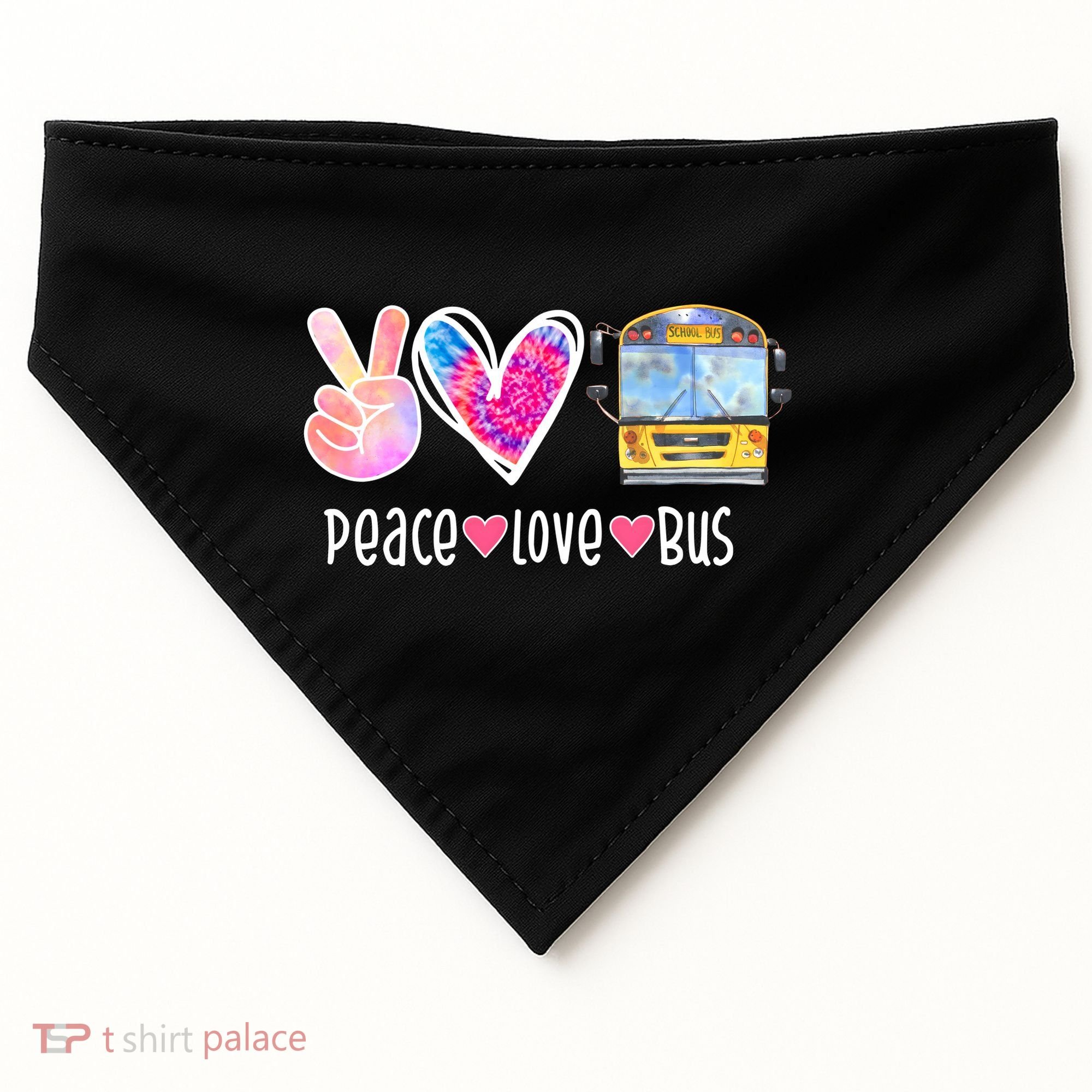 Peace Love Bus Gift For Bus Driver USA-Made Doggie Bandana