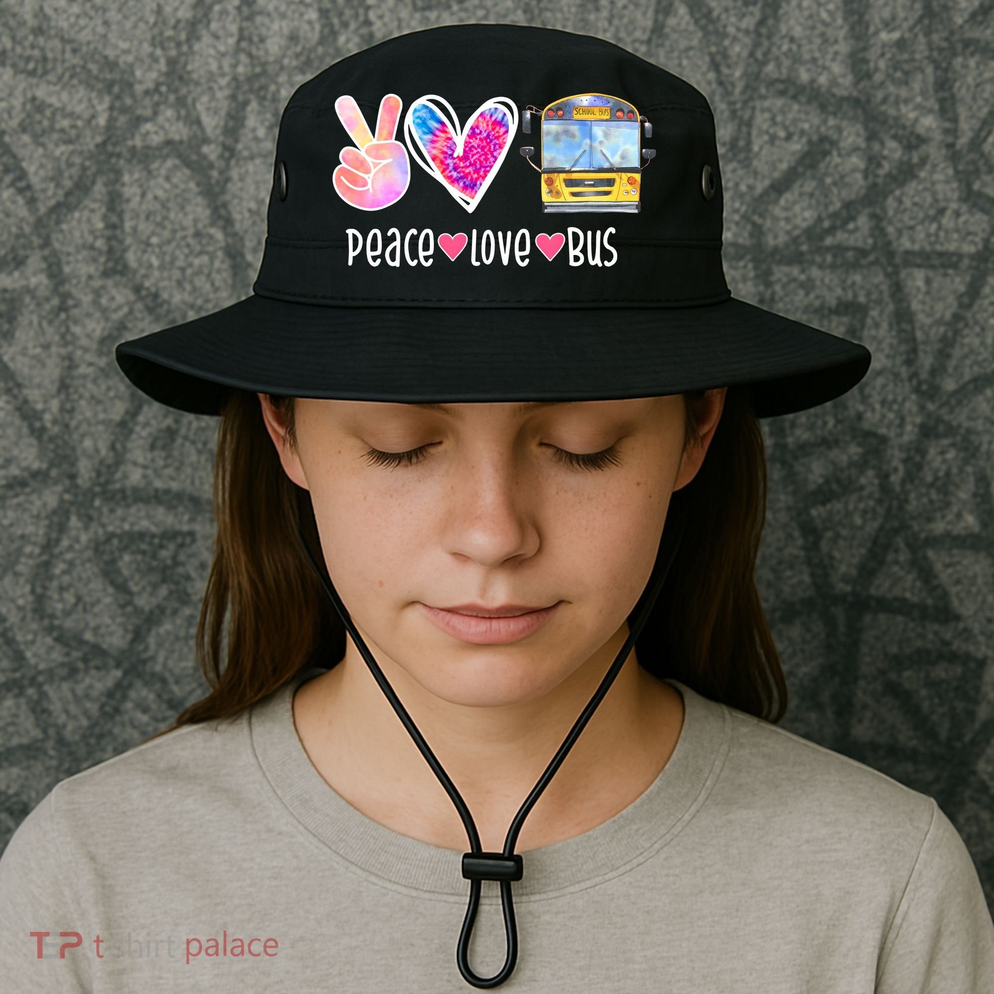 Peace Love Bus Gift For Bus Driver Bucket Hat