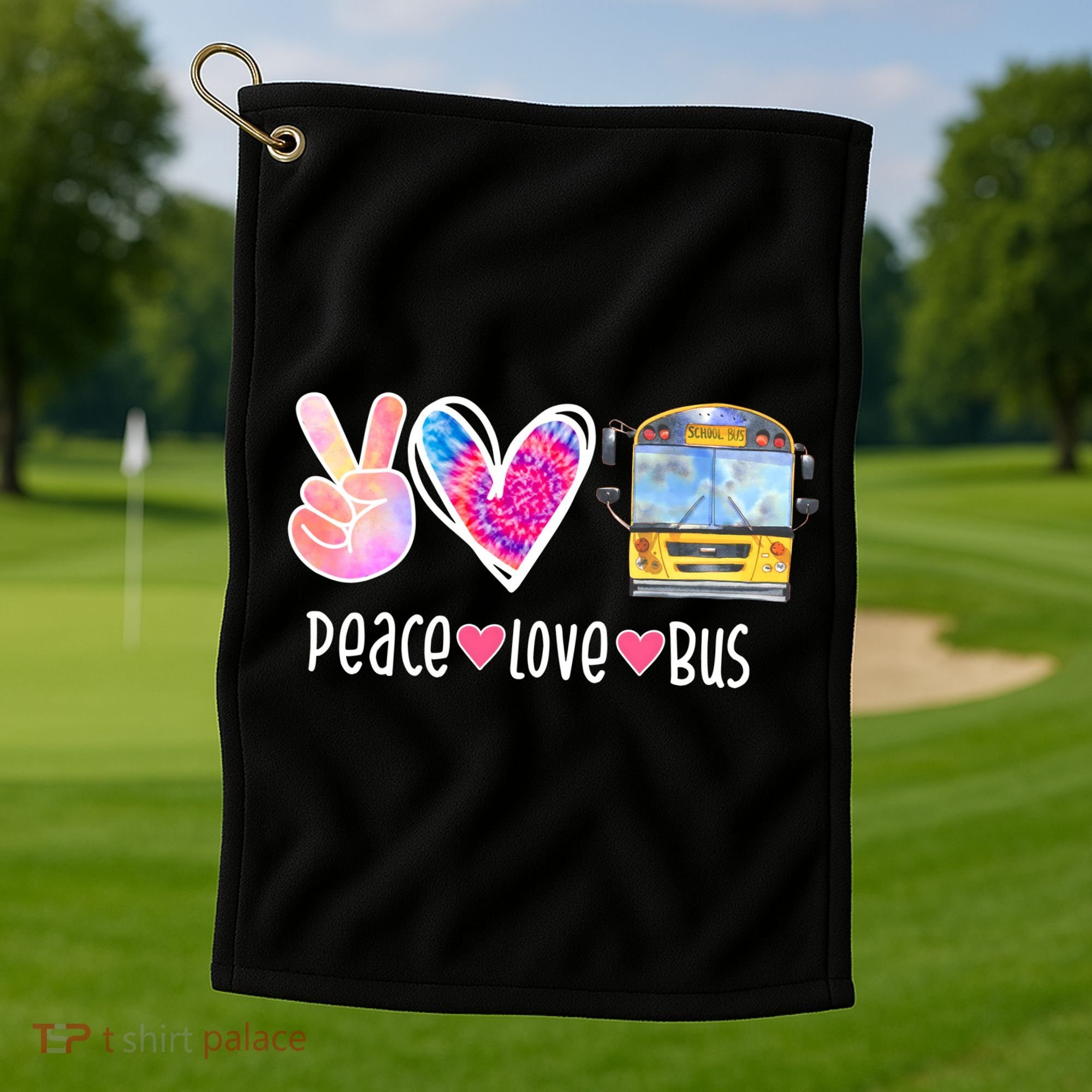 Peace Love Bus Gift For Bus Driver Golf Towel