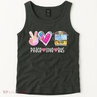 Peace Love Bus Gift For Bus Driver Tank Top thumb 2