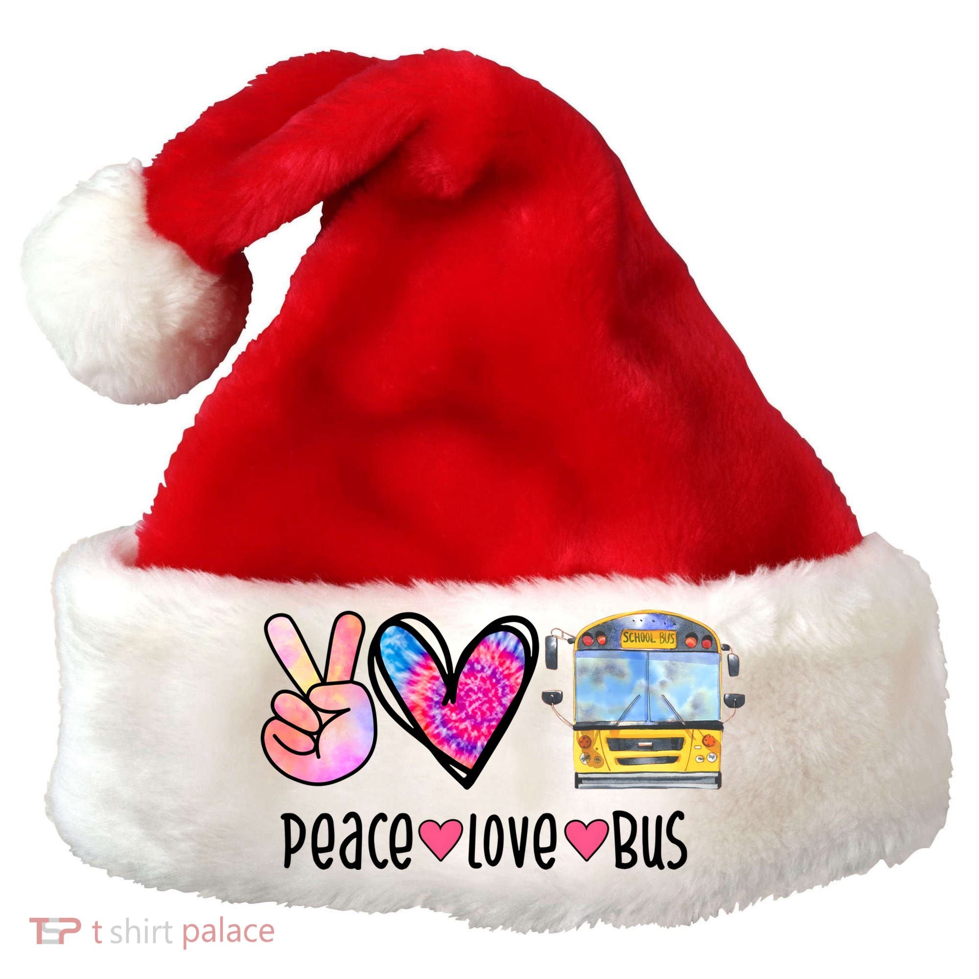 Peace Love Bus Gift For Bus Driver Santa Hat