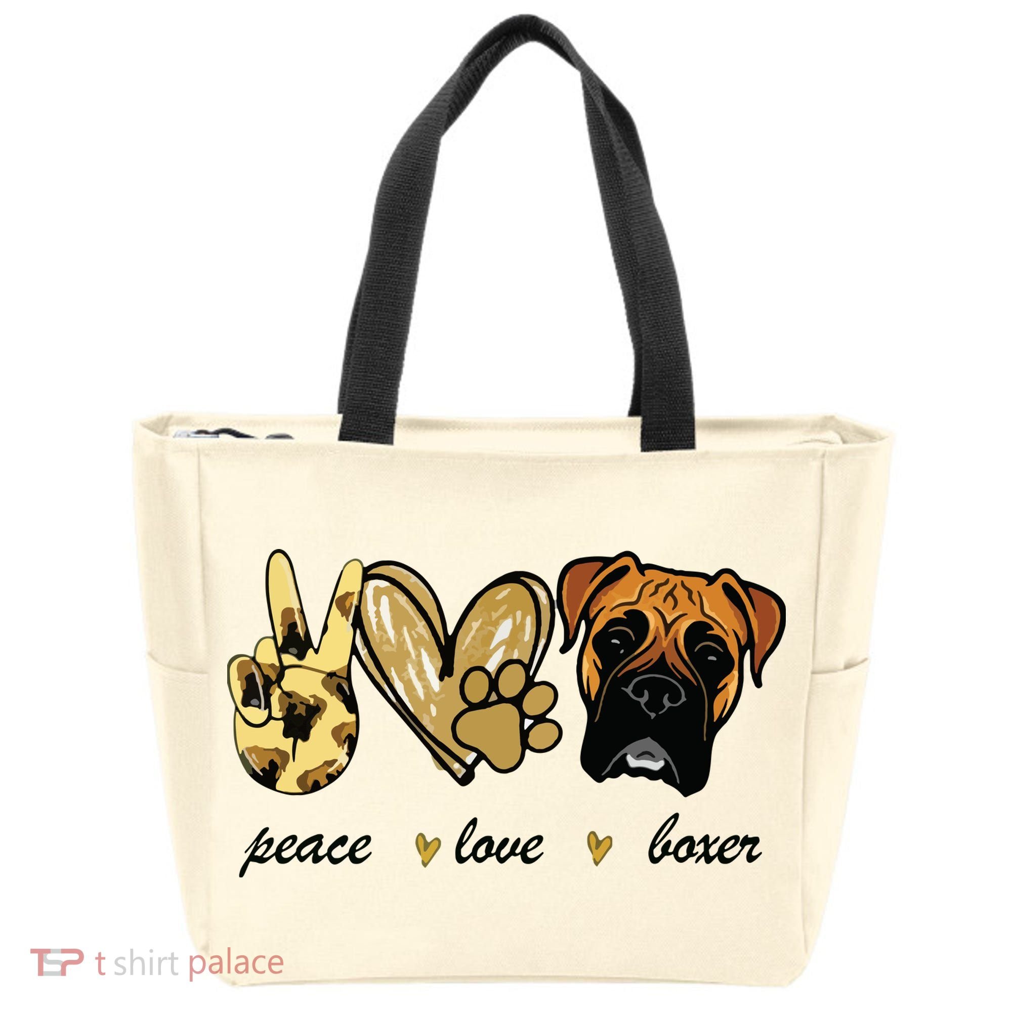 Peace Love Boxer Dog Boxer Dog Lover Gift Tote Bag