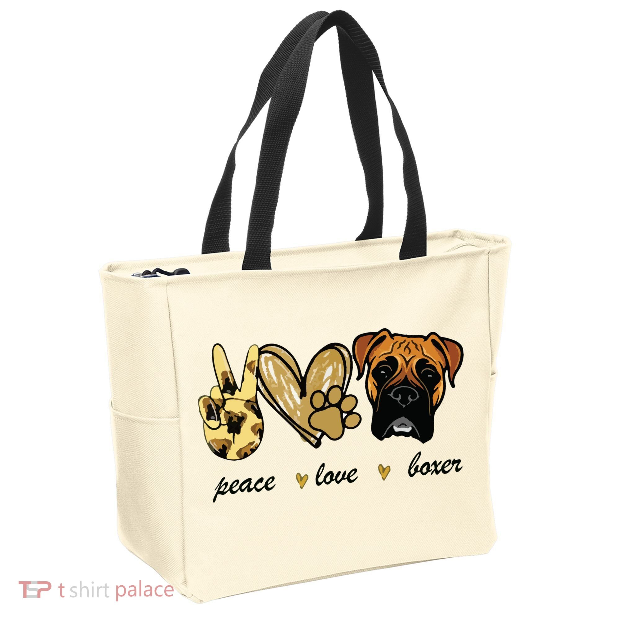 Peace Love Boxer Dog Boxer Dog Lover Gift Tote Bag
