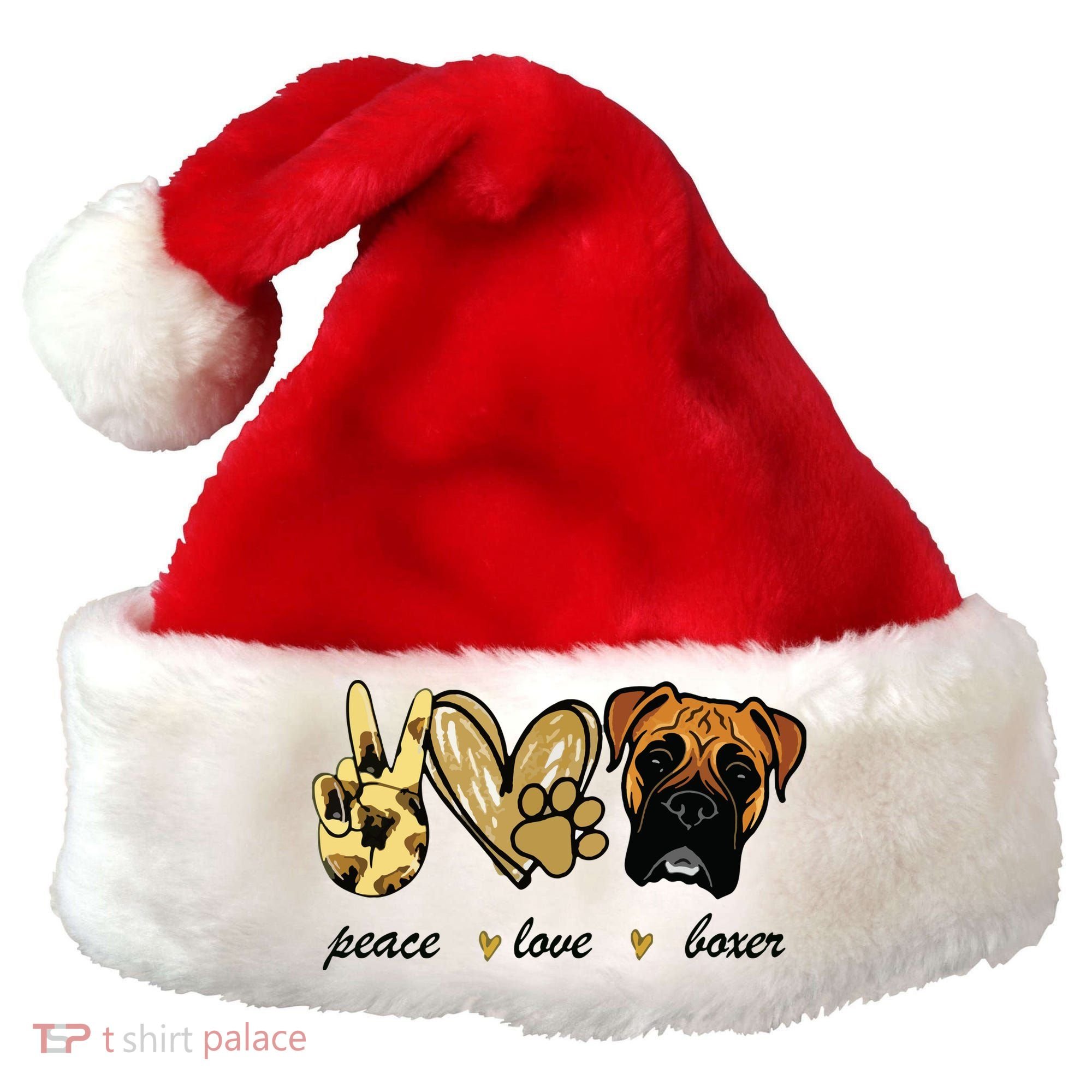 Peace Love Boxer Dog Boxer Dog Lover Gift Santa Hat