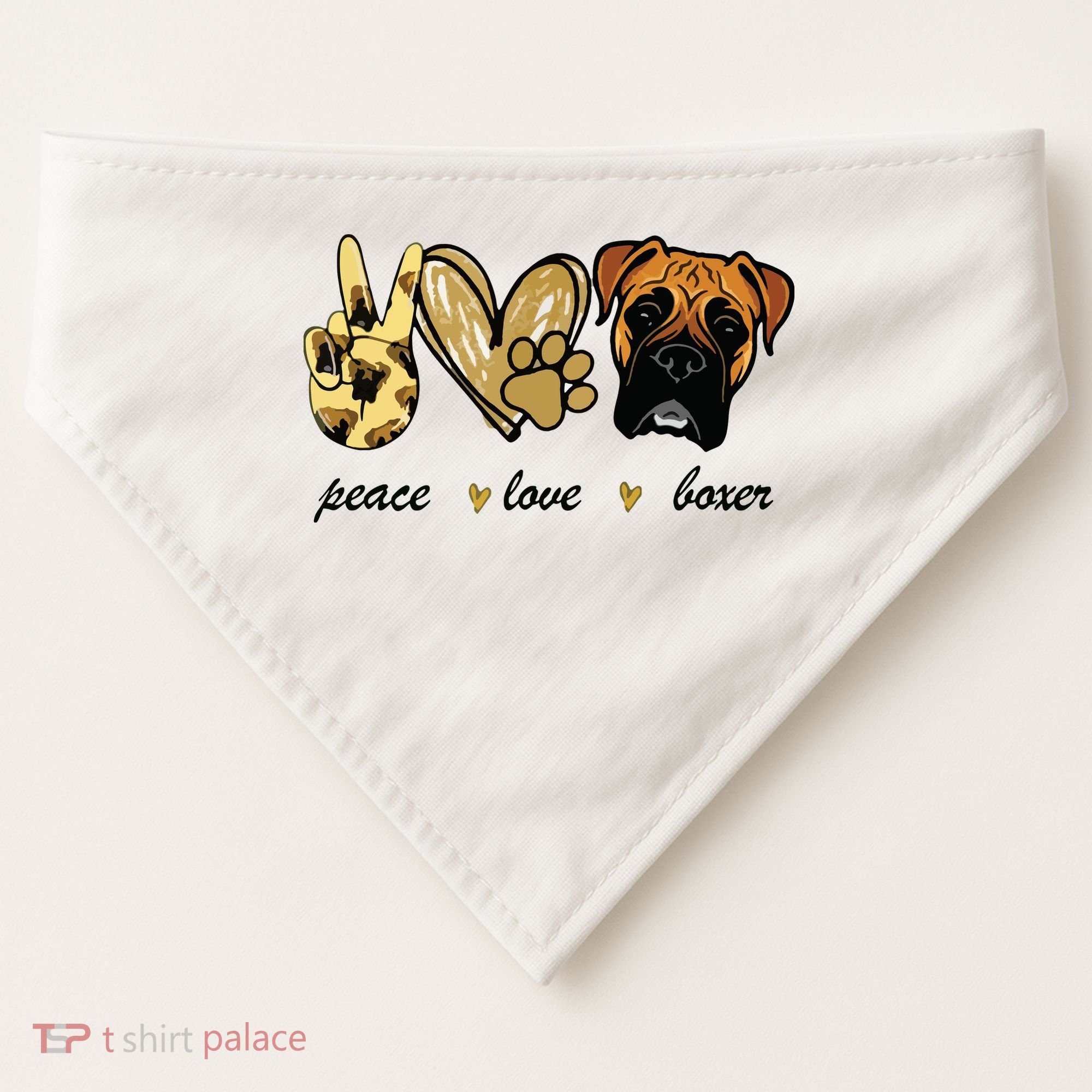 Peace Love Boxer Dog Boxer Dog Lover Gift USA-Made Doggie Bandana