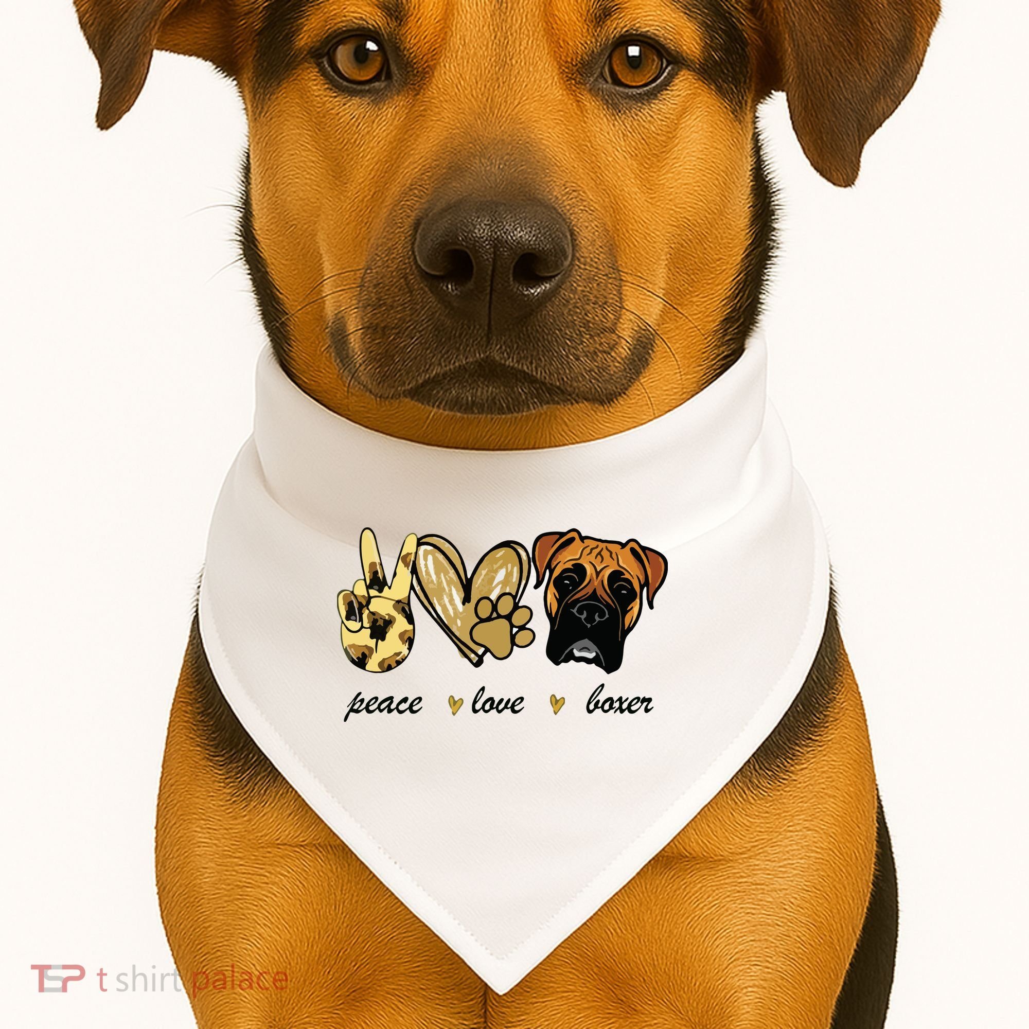 Peace Love Boxer Dog Boxer Dog Lover Gift USA-Made Doggie Bandana
