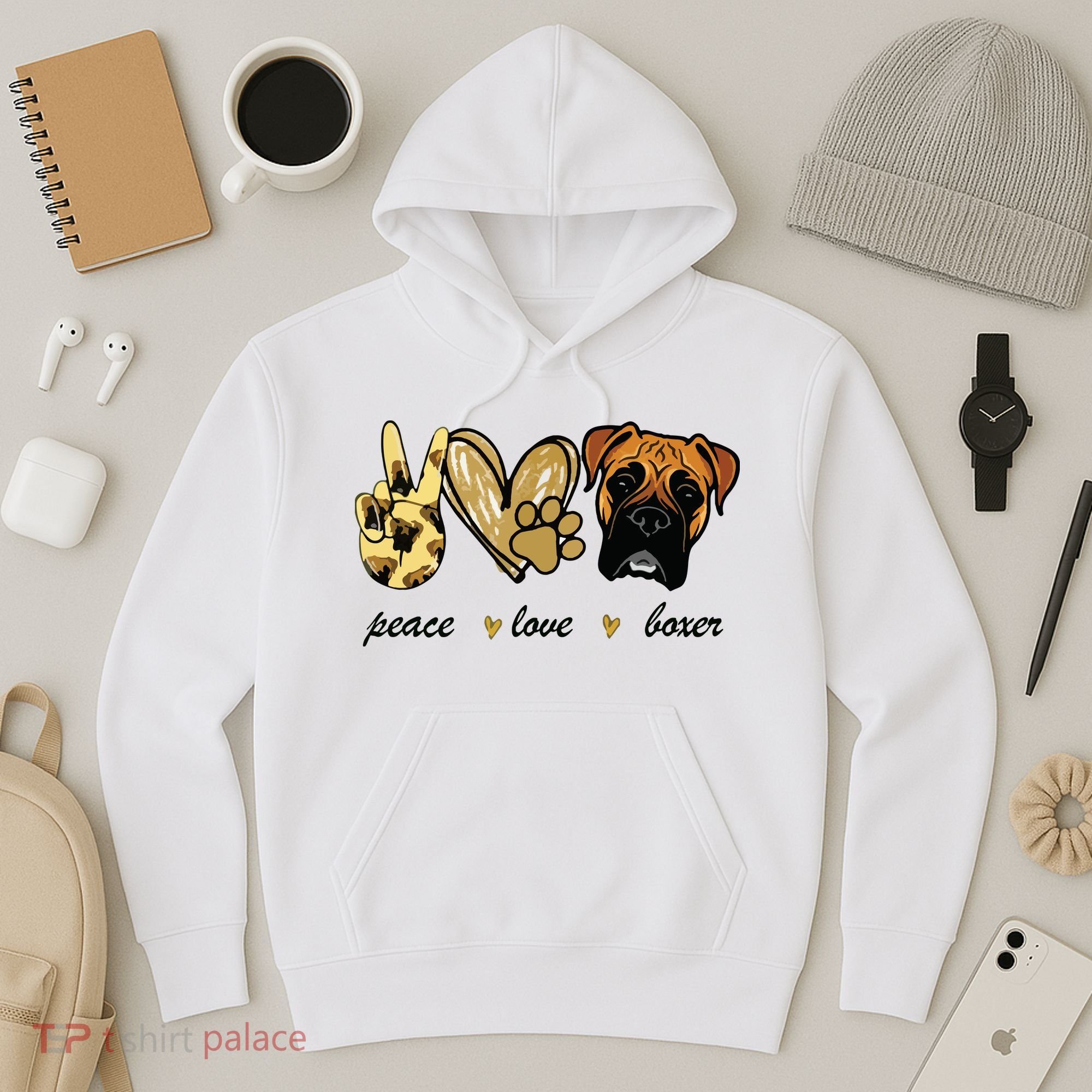 Peace Love Boxer Dog Boxer Dog Lover Gift Hoodie