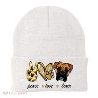 Peace Love Boxer Dog Boxer Dog Lover Gift Beanie thumb 0