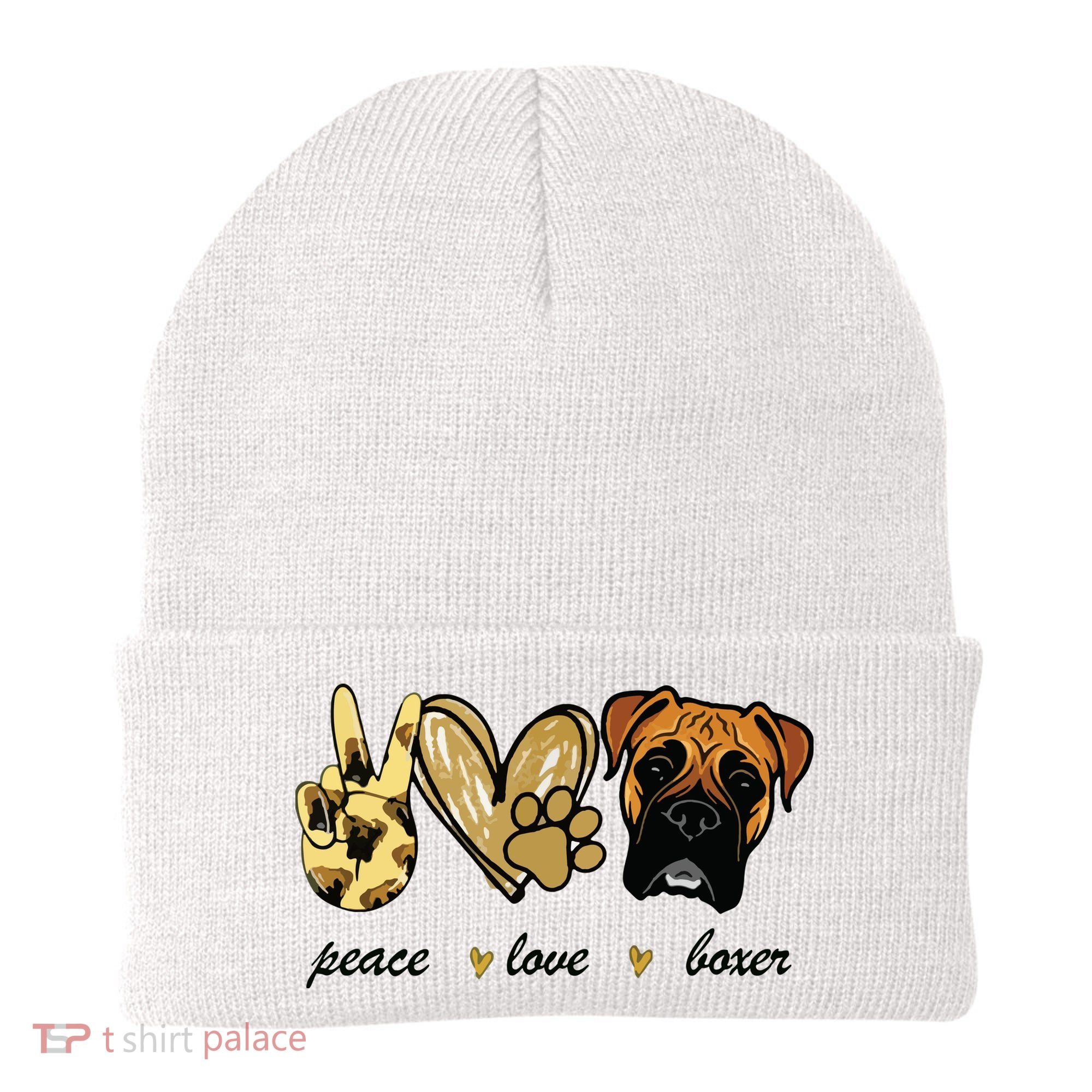 Peace Love Boxer Dog Boxer Dog Lover Gift Beanie