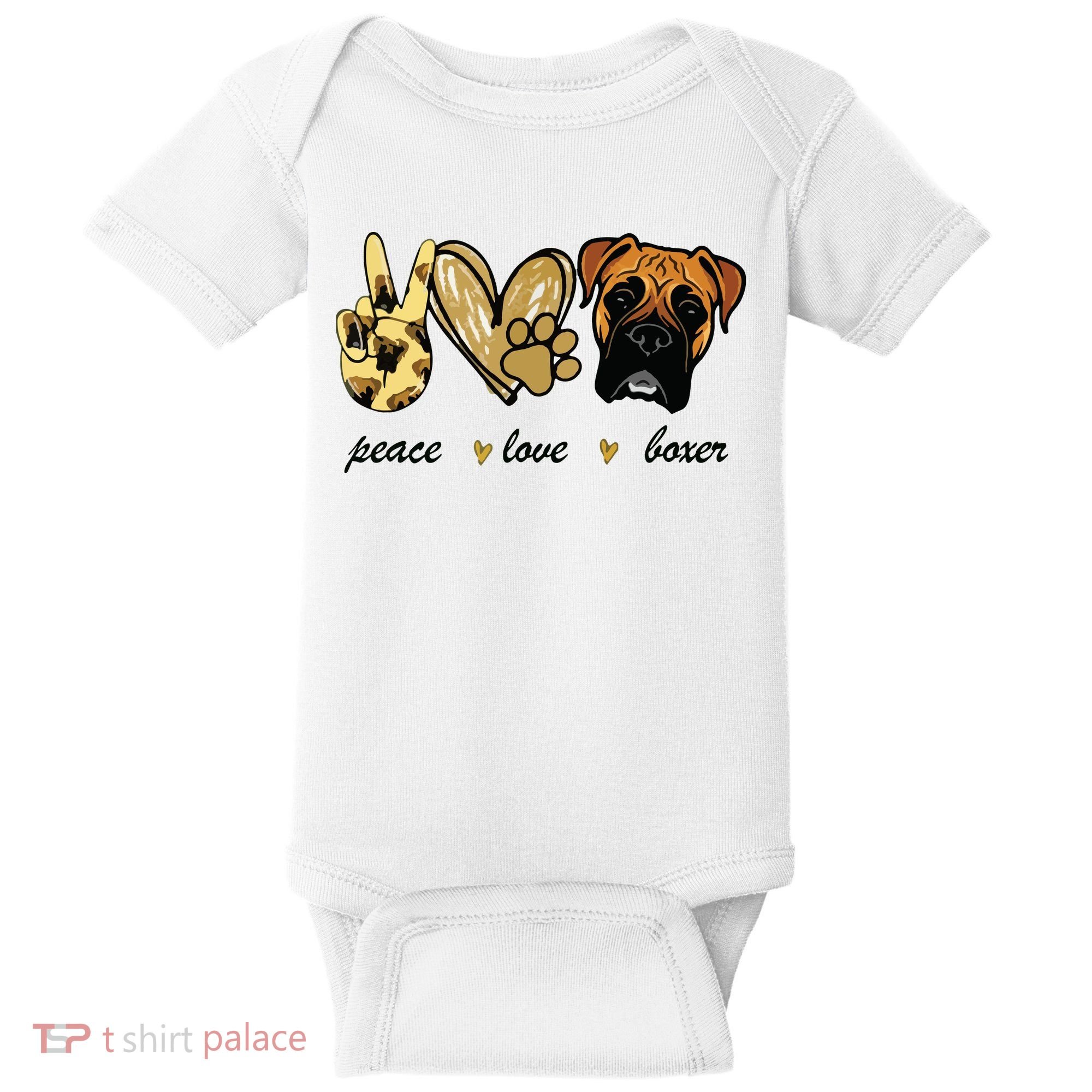 Peace Love Boxer Dog Boxer Dog Lover Gift Baby Bodysuit