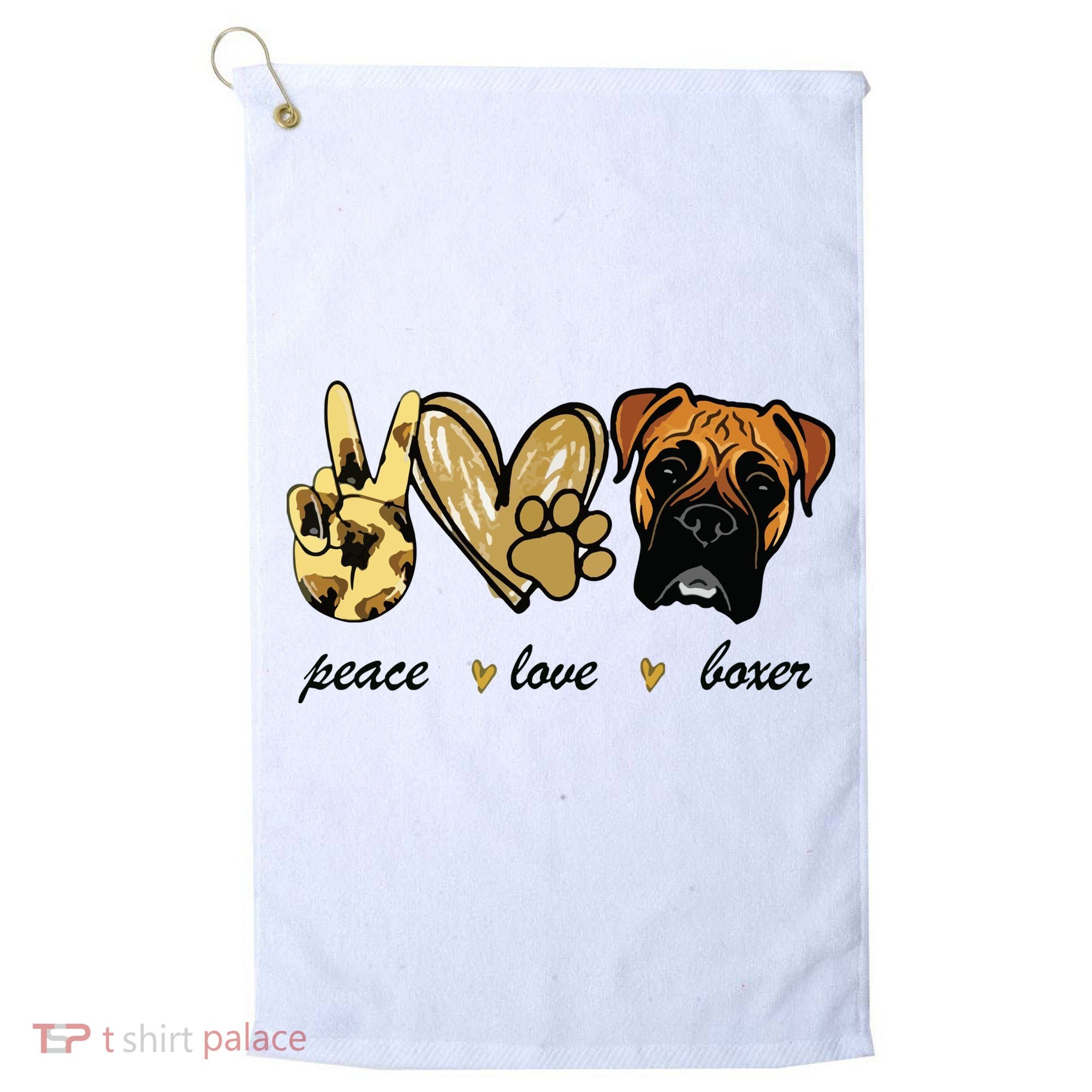 Peace Love Boxer Dog Boxer Dog Lover Gift Golf Towel