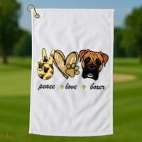 Peace Love Boxer Dog Boxer Dog Lover Gift Golf Towel thumb 1