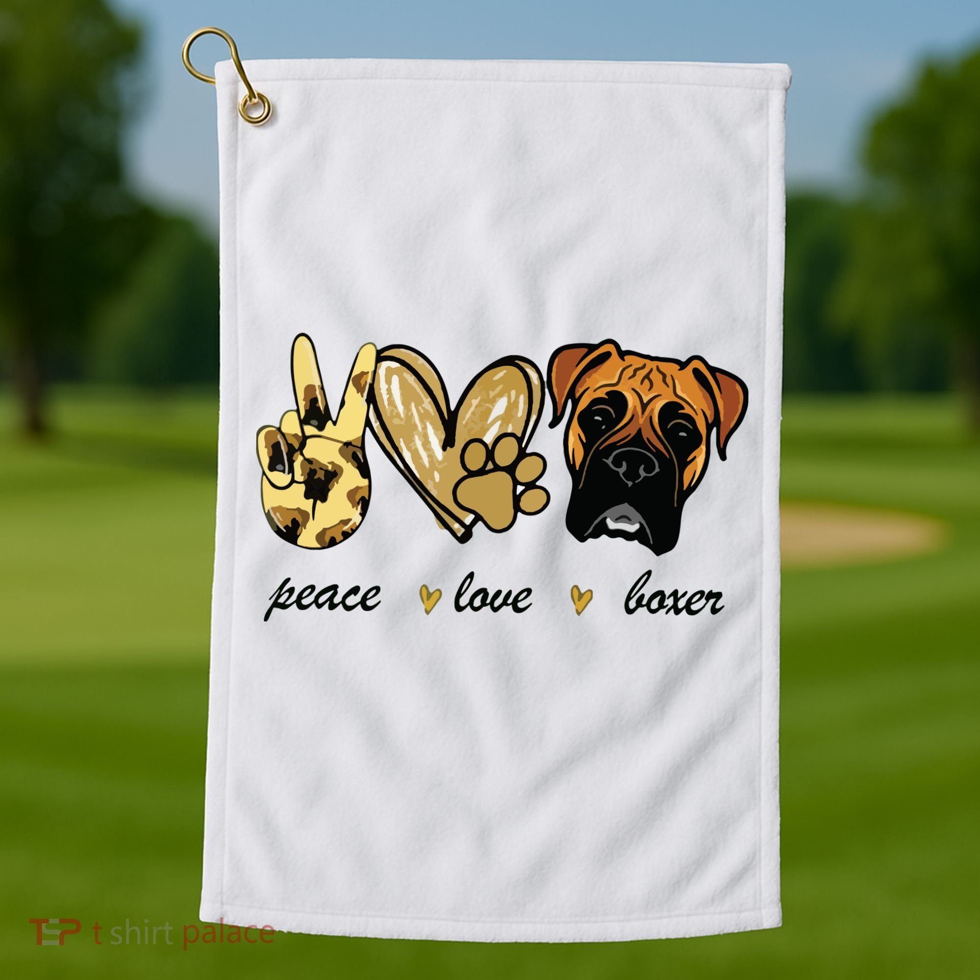 Peace Love Boxer Dog Boxer Dog Lover Gift Golf Towel