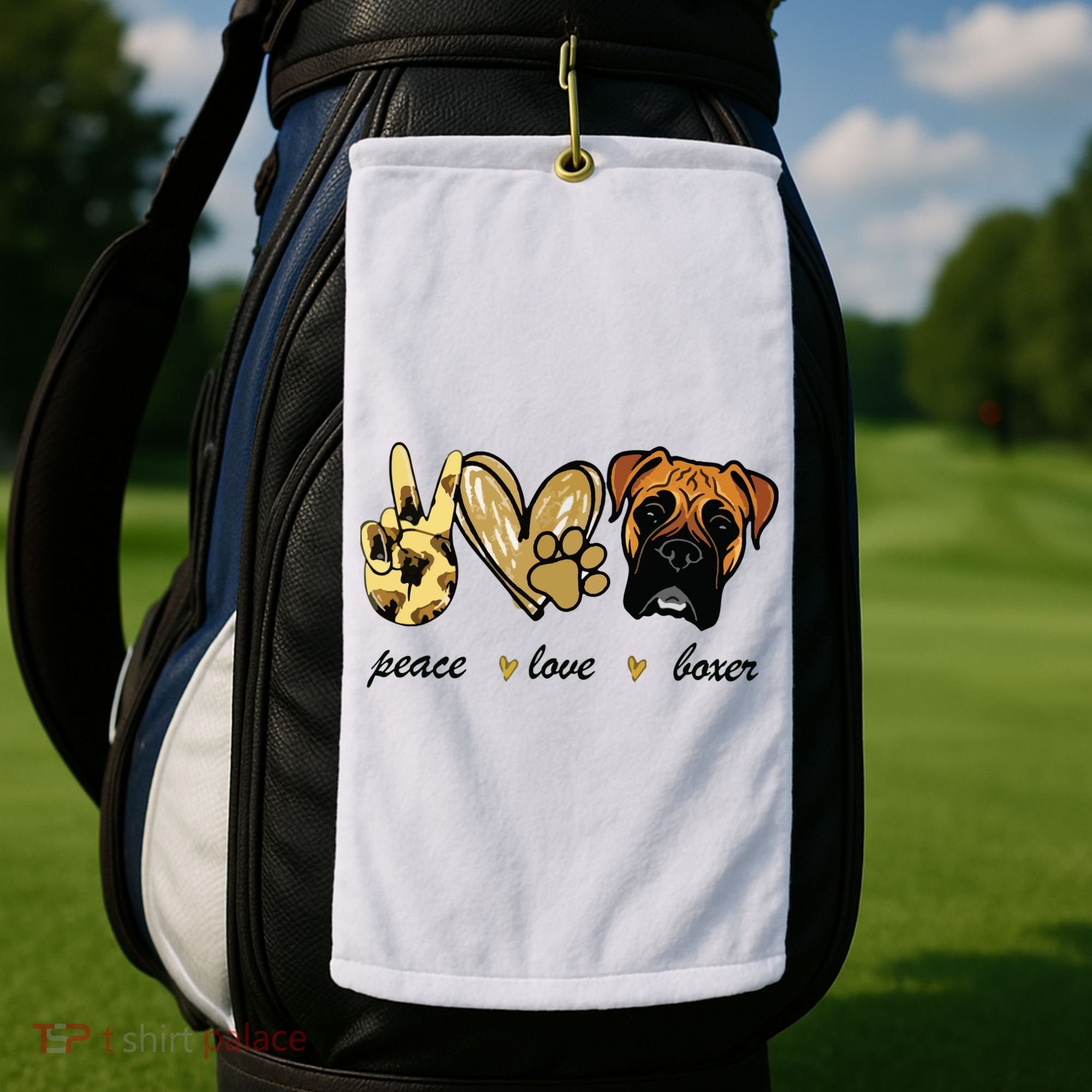 Peace Love Boxer Dog Boxer Dog Lover Gift Golf Towel