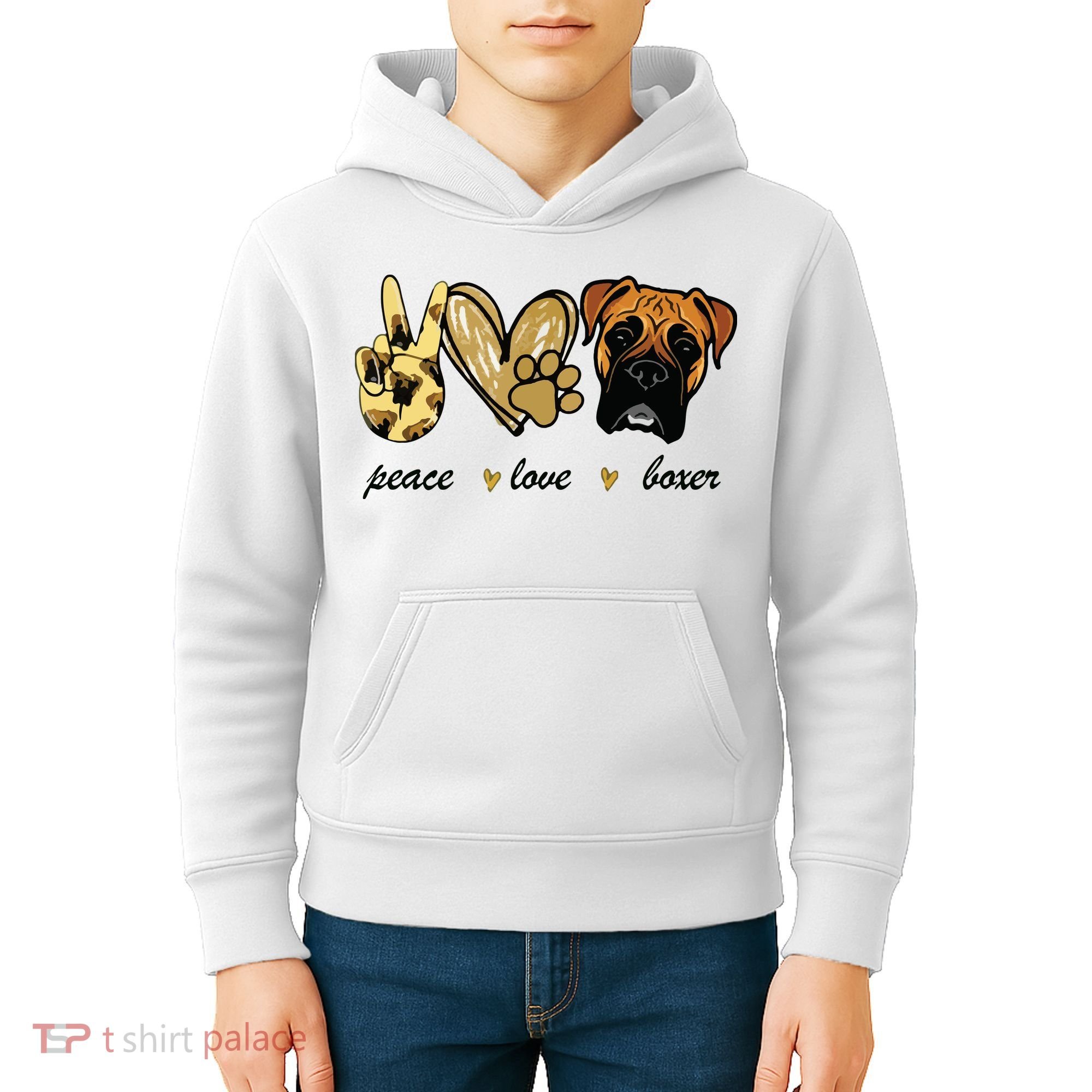 Peace Love Boxer Dog Boxer Dog Lover Gift Kids Hoodie
