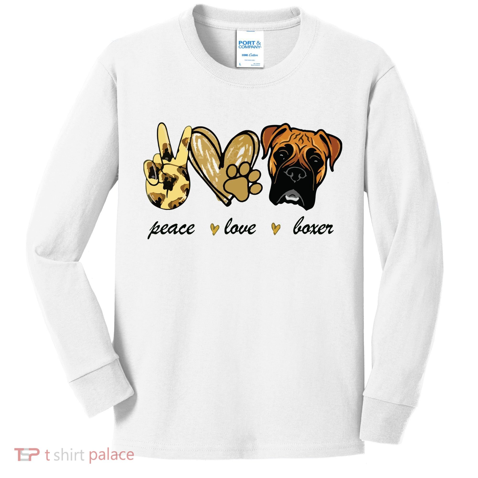 Peace Love Boxer Dog Boxer Dog Lover Gift Kids Long Sleeve Shirt