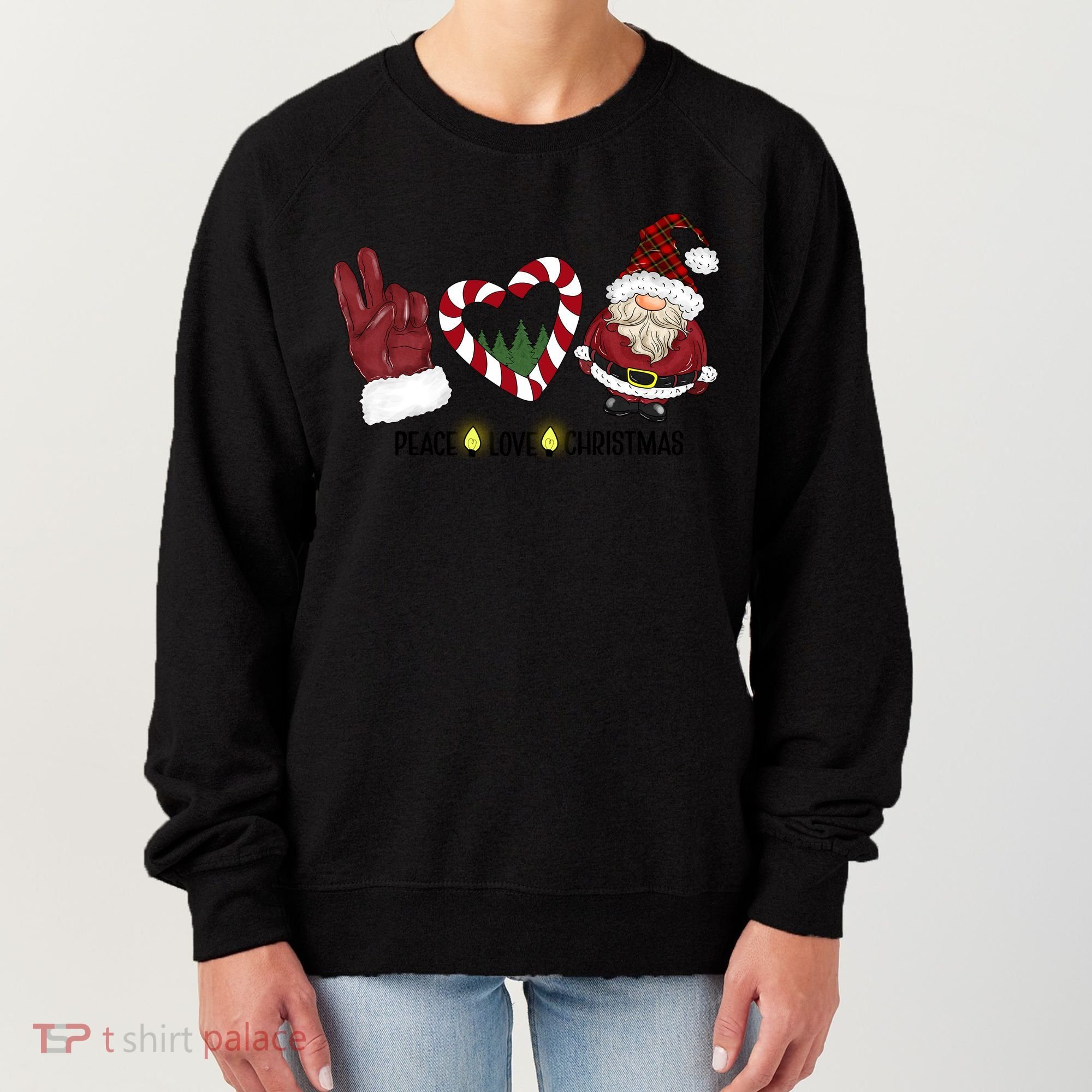 Peace Love Christmas Gnome Sublimation Funny Xmas Gift Women's Sweatshirt