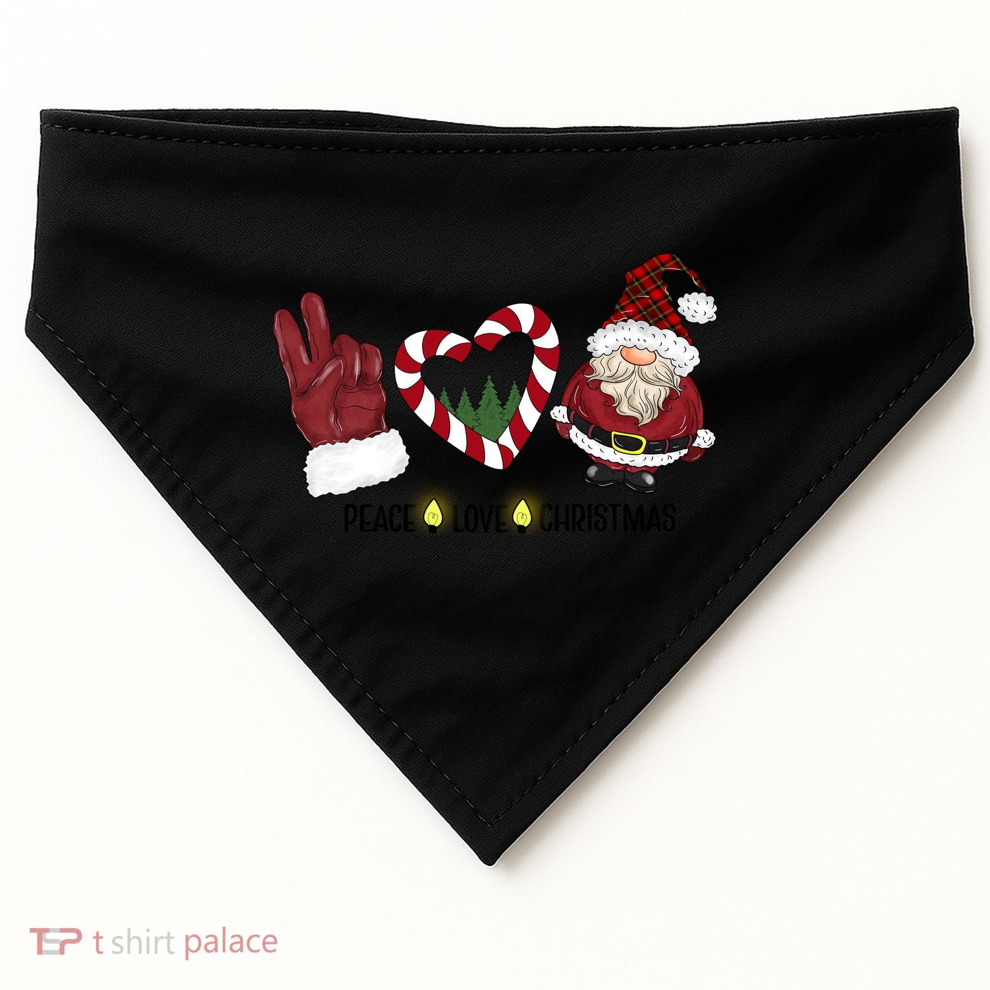 Peace Love Christmas Gnome Sublimation Funny Xmas Gift USA-Made Doggie Bandana