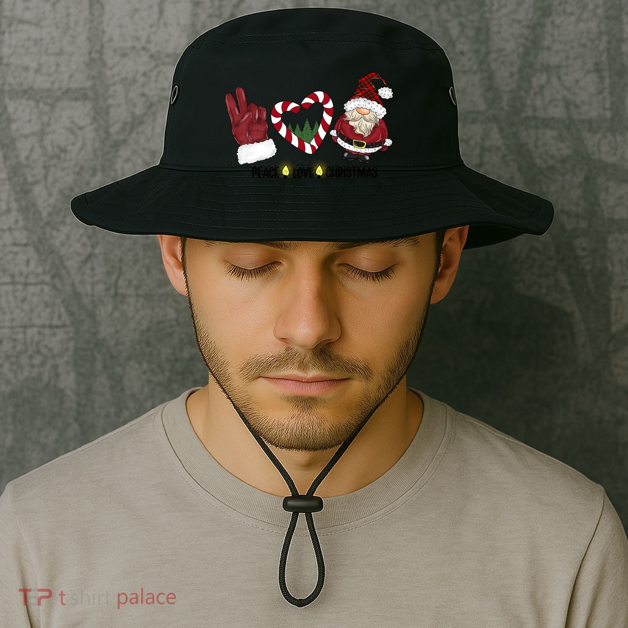 Peace Love Christmas Gnome Sublimation Funny Xmas Gift Bucket Hat