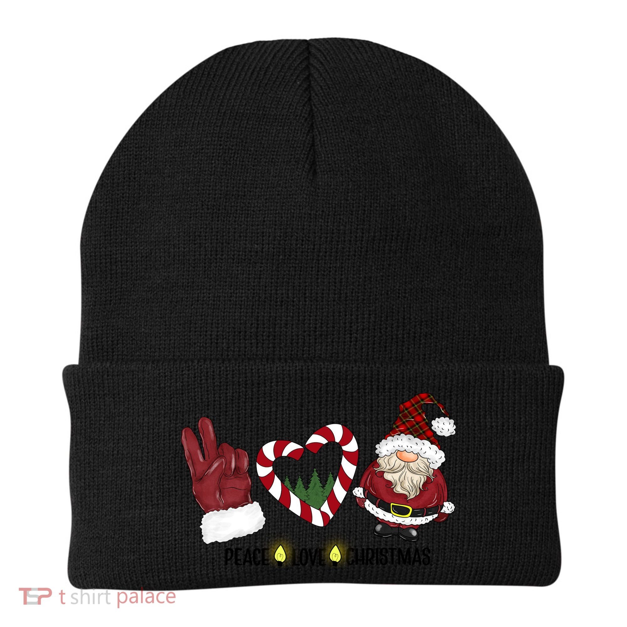 Peace Love Christmas Gnome Sublimation Funny Xmas Gift Beanie