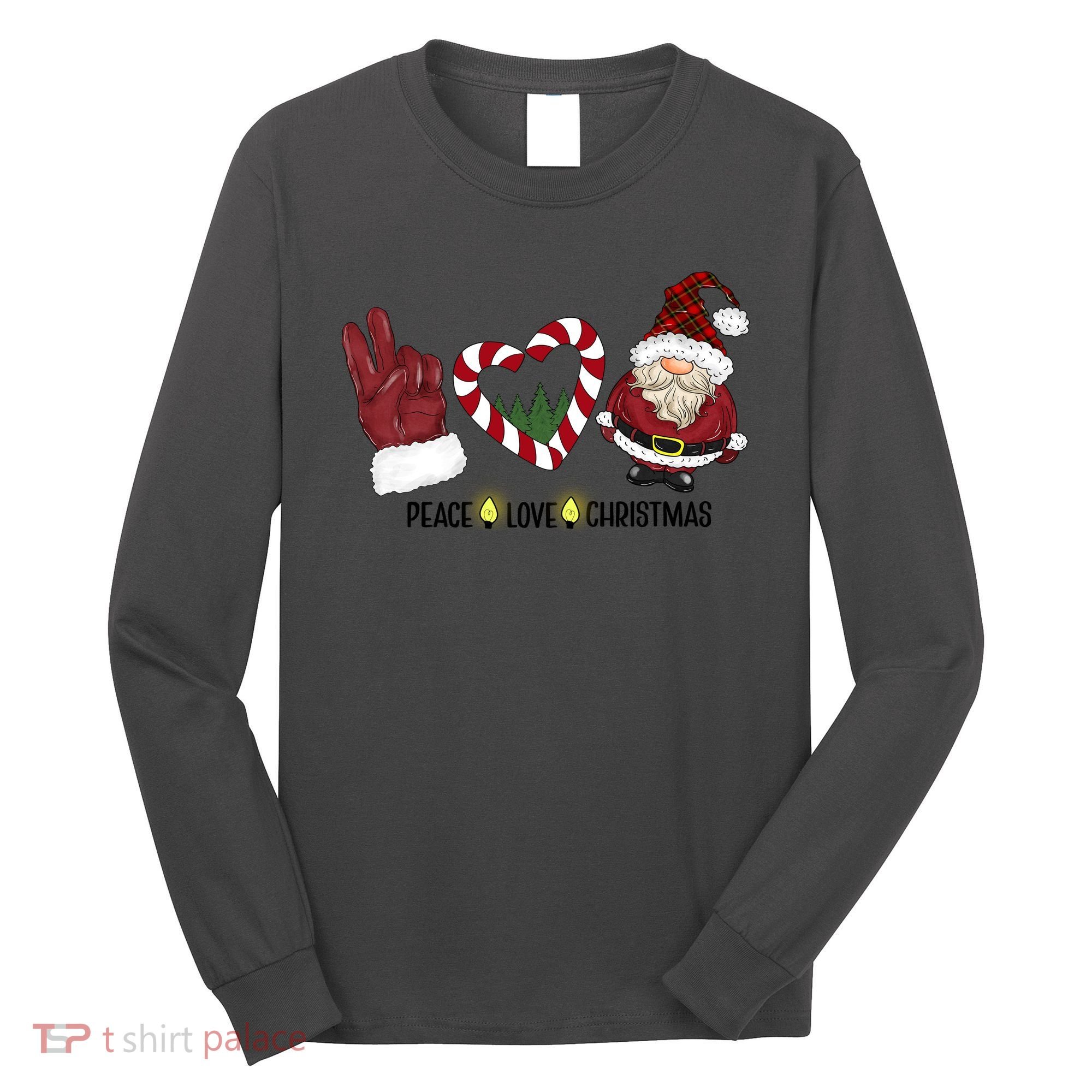 Peace Love Christmas Gnome Sublimation Funny Xmas Gift Long Sleeve Shirt