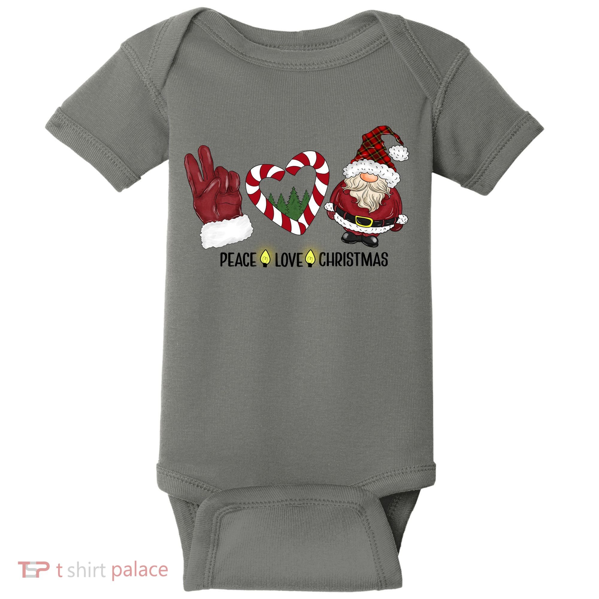 Peace Love Christmas Gnome Sublimation Funny Xmas Gift Baby Bodysuit