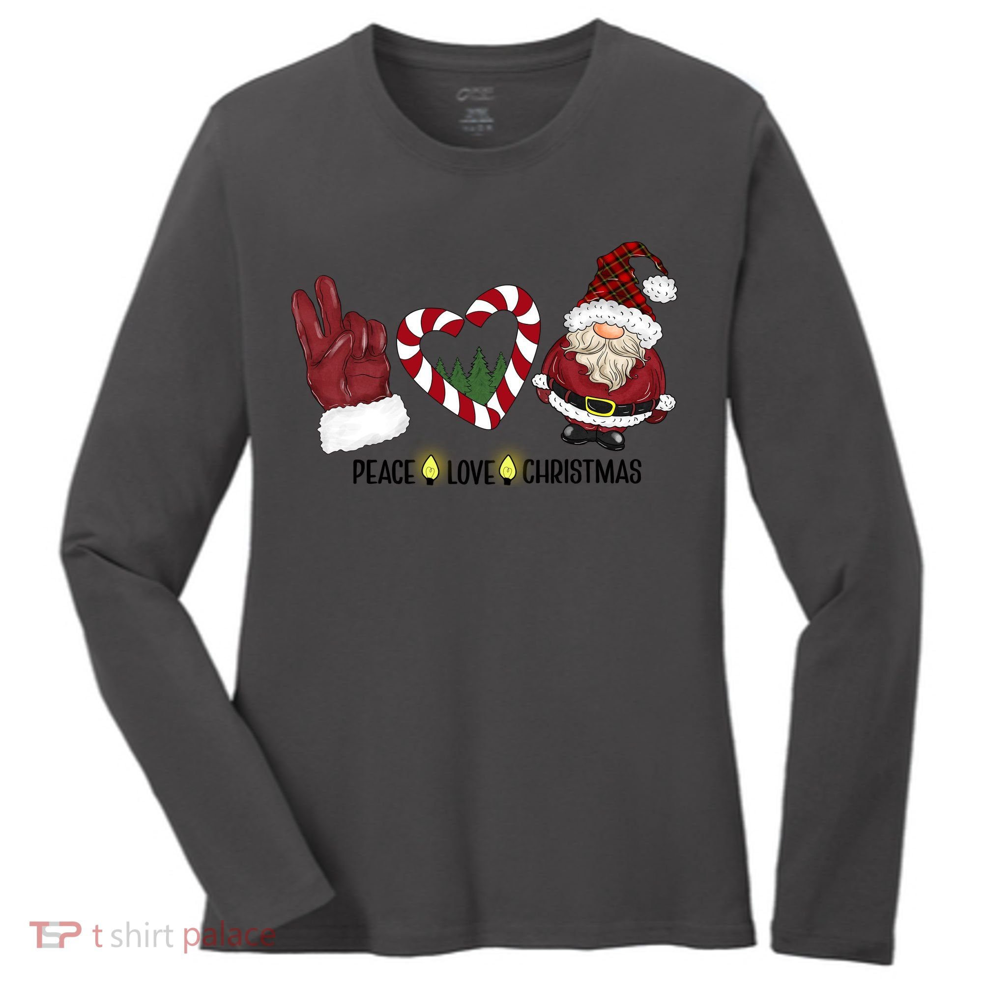 Peace Love Christmas Gnome Sublimation Funny Xmas Gift Women's Long Sleeve Shirt