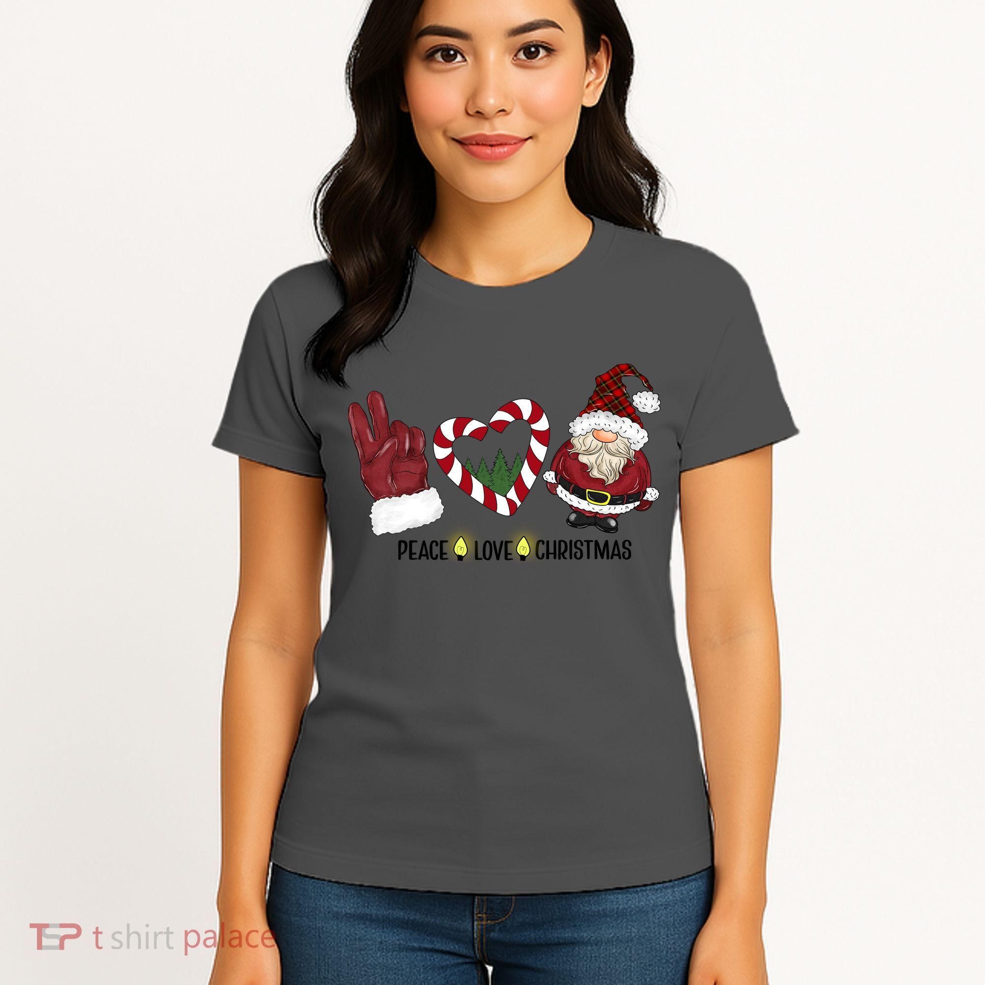 Peace Love Christmas Gnome Sublimation Funny Xmas Gift Women's T-Shirt