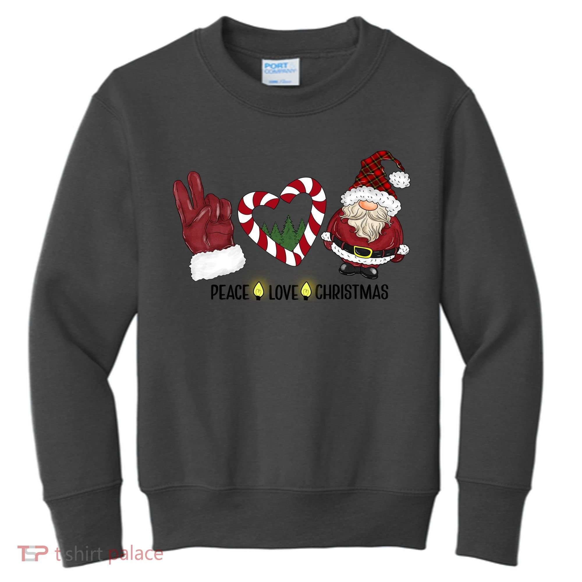 Peace Love Christmas Gnome Sublimation Funny Xmas Gift Kids Sweatshirt