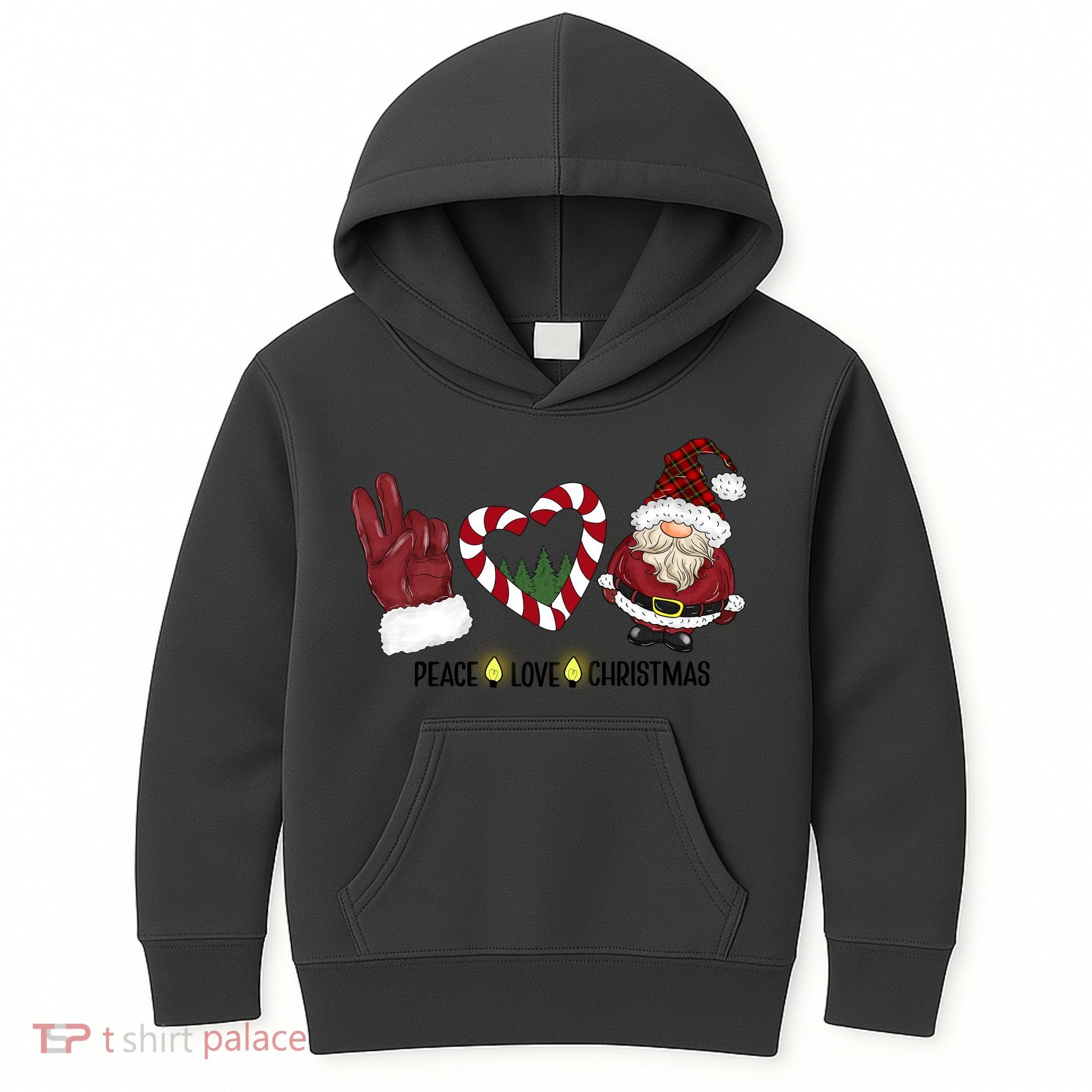 Peace Love Christmas Gnome Sublimation Funny Xmas Gift Kids Hoodie