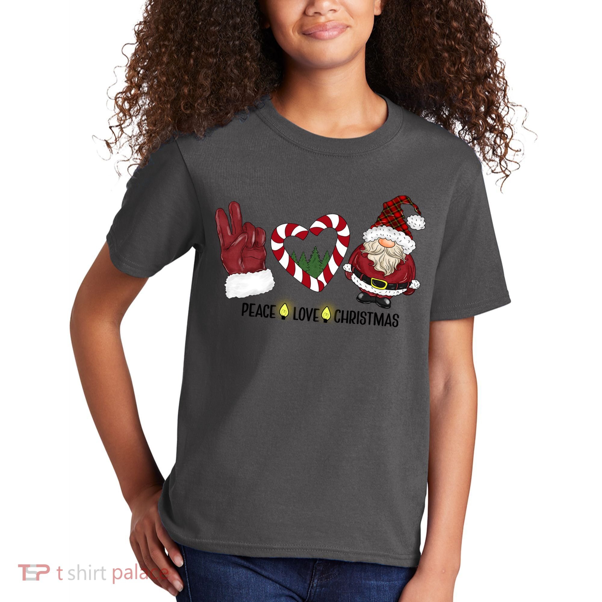 Peace Love Christmas Gnome Sublimation Funny Xmas Gift Kids T-Shirt