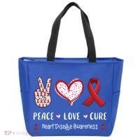Peace Love Cure Heart Disease Awareness Chd Gift Tote Bag thumb 0
