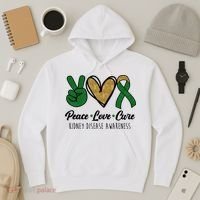 Peace Love Cure Kidney Disease Awareness Hoodie thumb 3