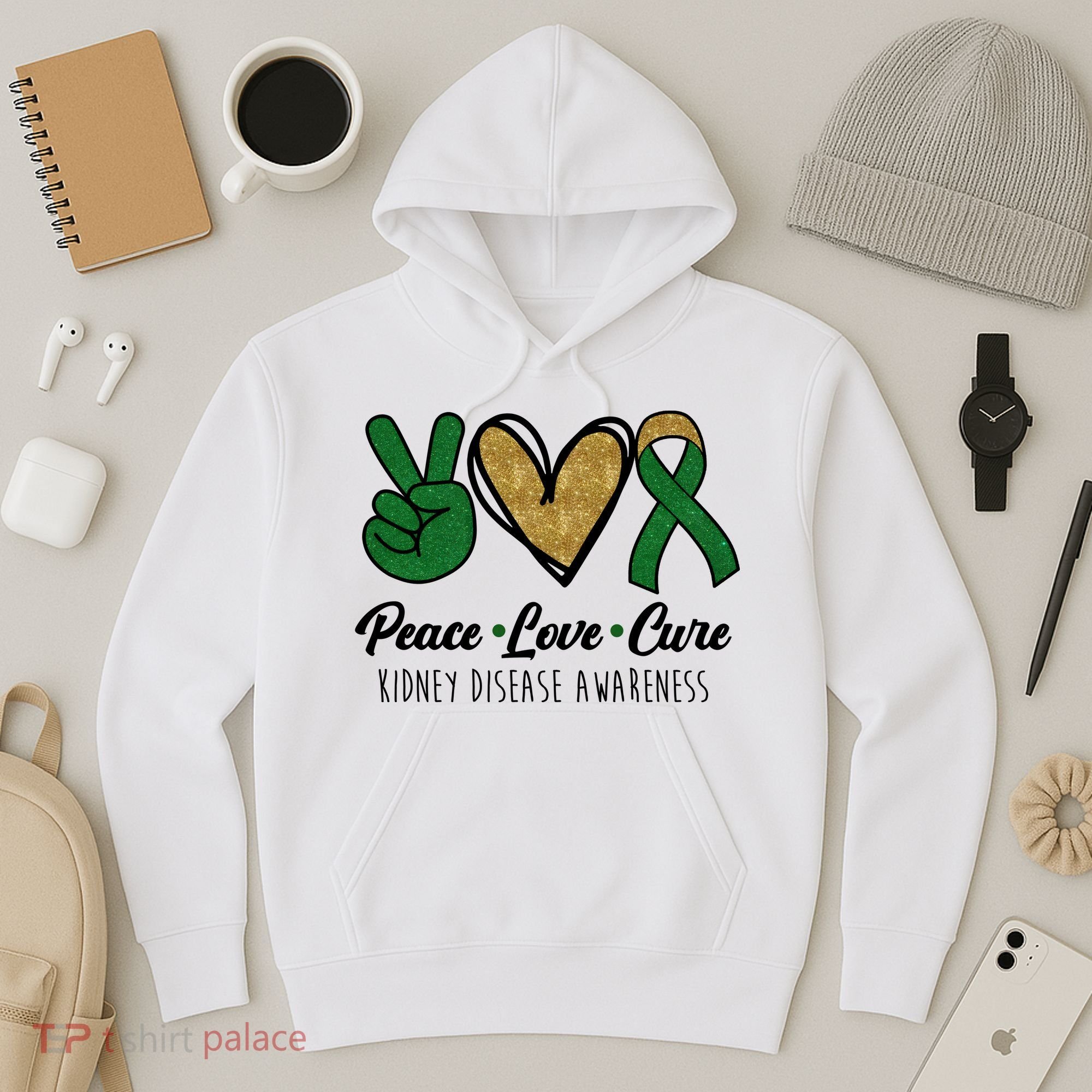 Peace Love Cure Kidney Disease Awareness Hoodie