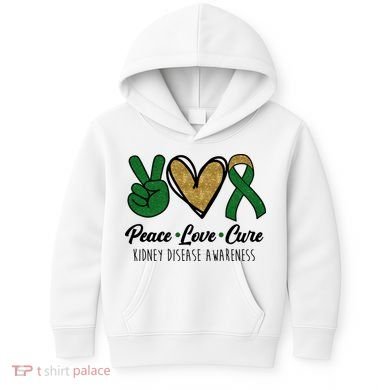 Peace Love Cure Kidney Disease Awareness Kids Hoodie