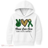 Peace Love Cure Kidney Disease Awareness Kids Hoodie thumb 0