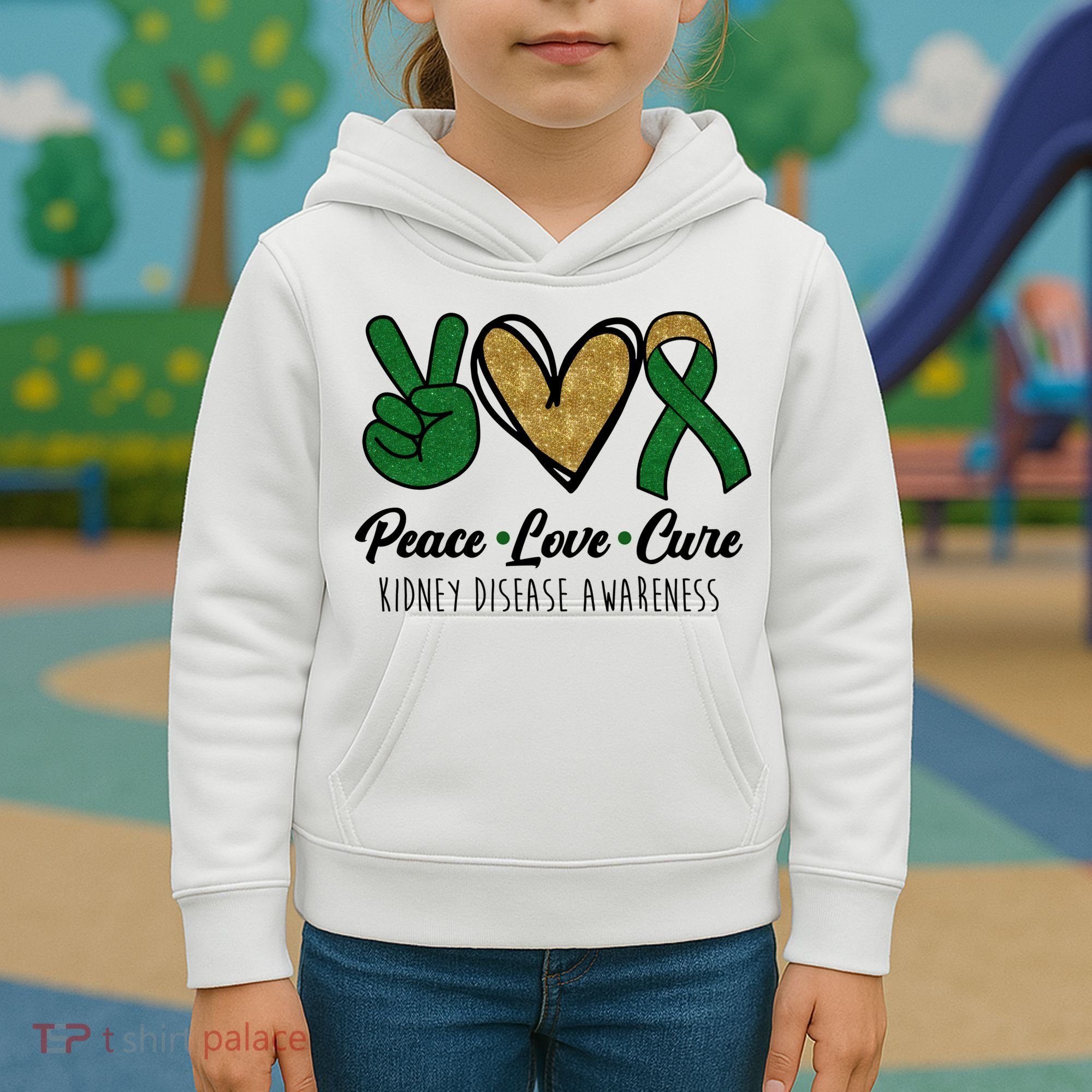 Peace Love Cure Kidney Disease Awareness Kids Hoodie