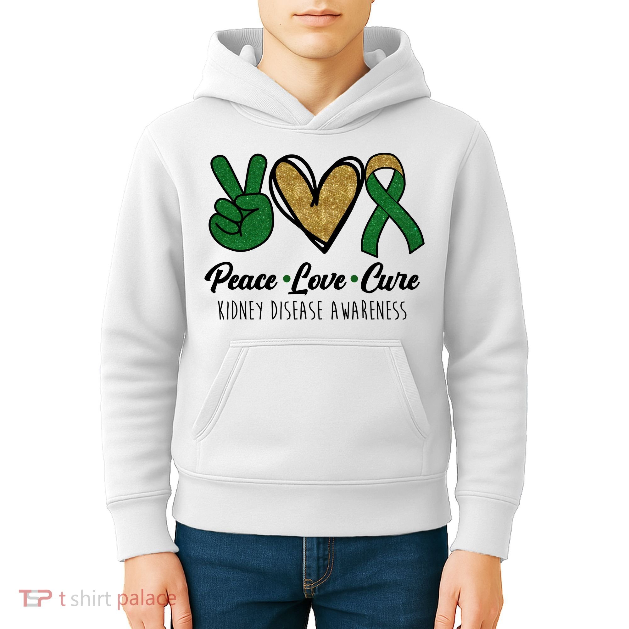 Peace Love Cure Kidney Disease Awareness Kids Hoodie